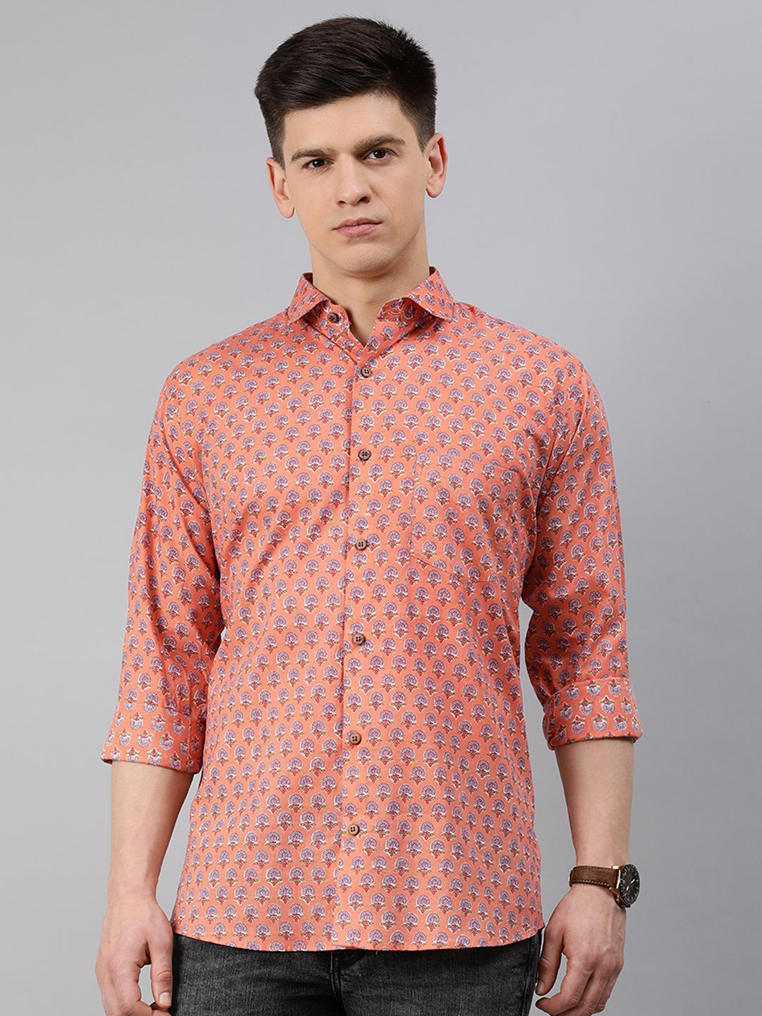 Peach Cotton Full Sleeves Shirts For Men-MMF0244 - NOZ2TOZ