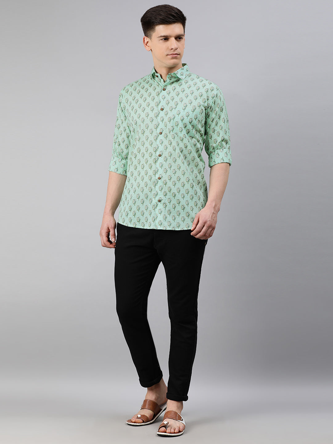 Sea Green Cotton Full Sleeves Shirts For Men-MMF0247 - NOZ2TOZ