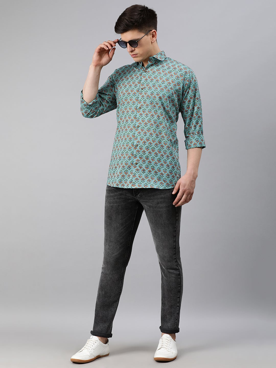 Sea Green Cotton Full Sleeves Shirts For Men-MMF0249 - NOZ2TOZ