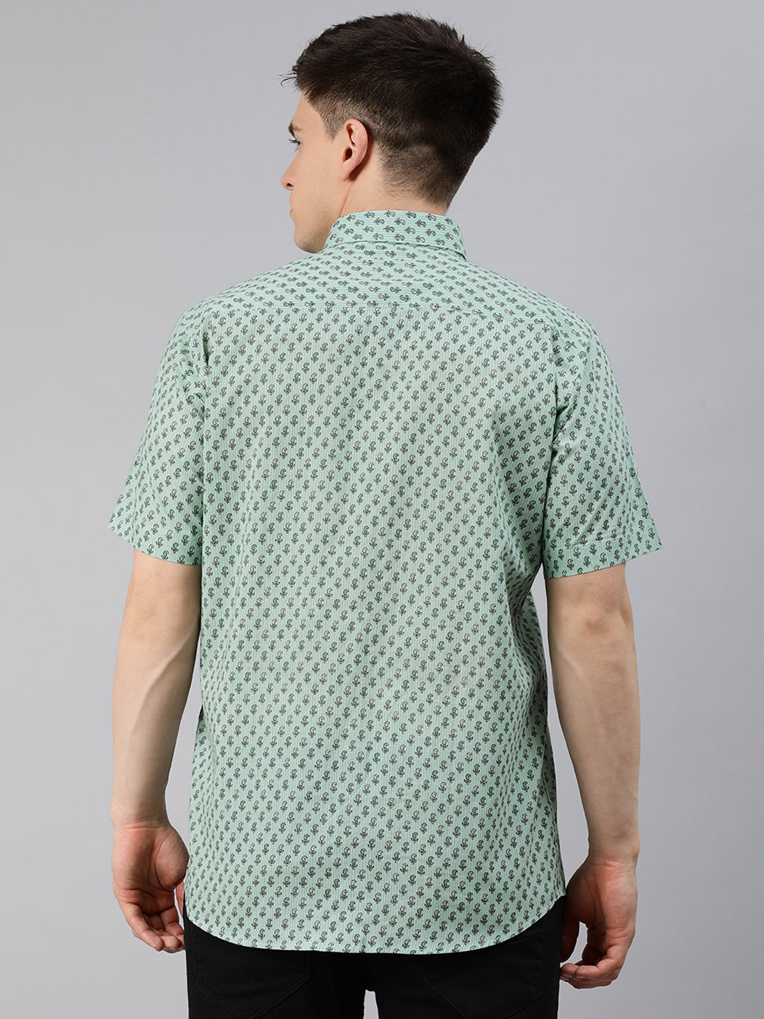 Sea Green  Cotton Short Sleeves Shirts For Men-MMH0 - NOZ2TOZ