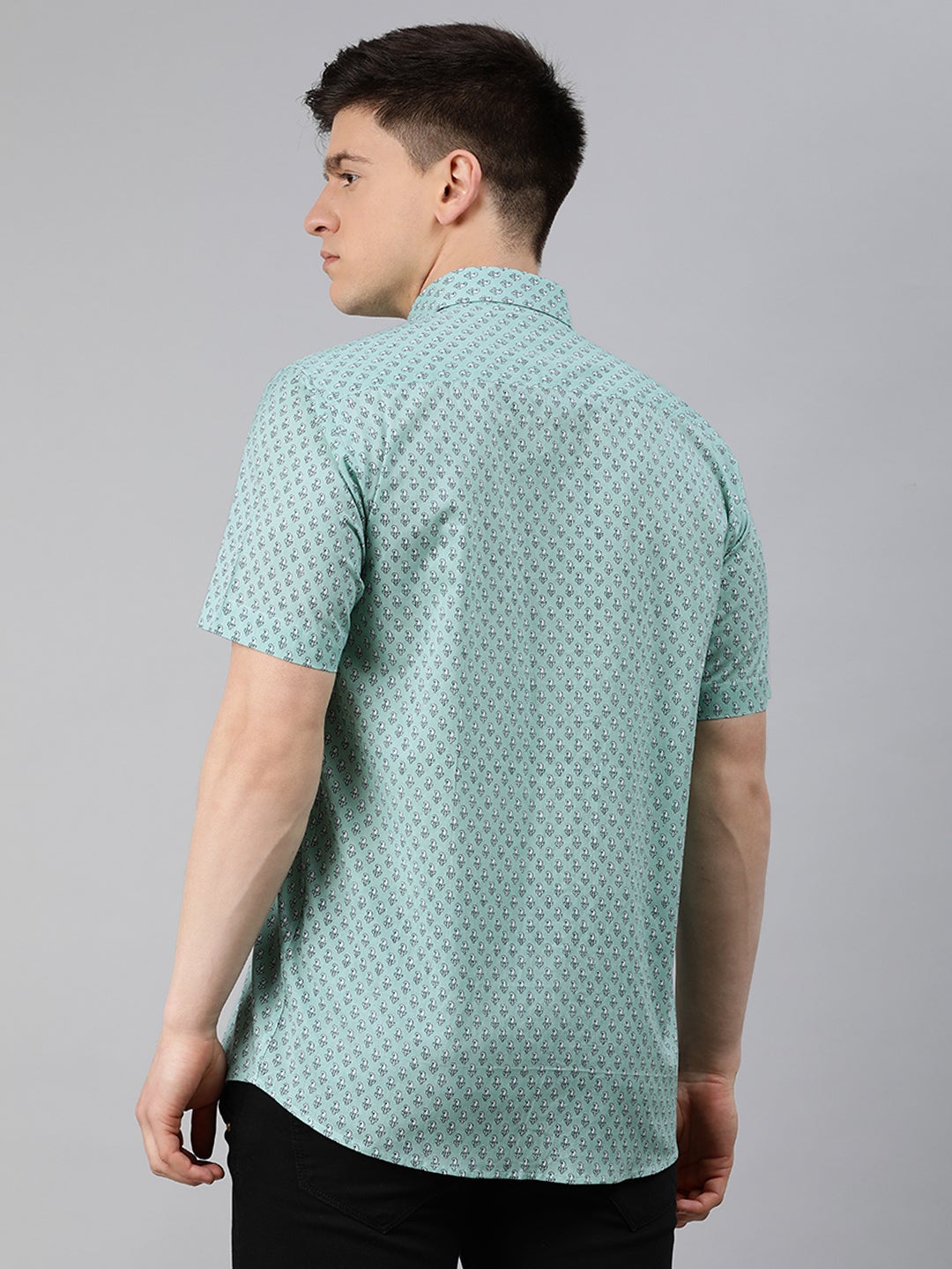 Sea Green Cotton Short Sleeves Shirts For Men-MMH026 - NOZ2TOZ