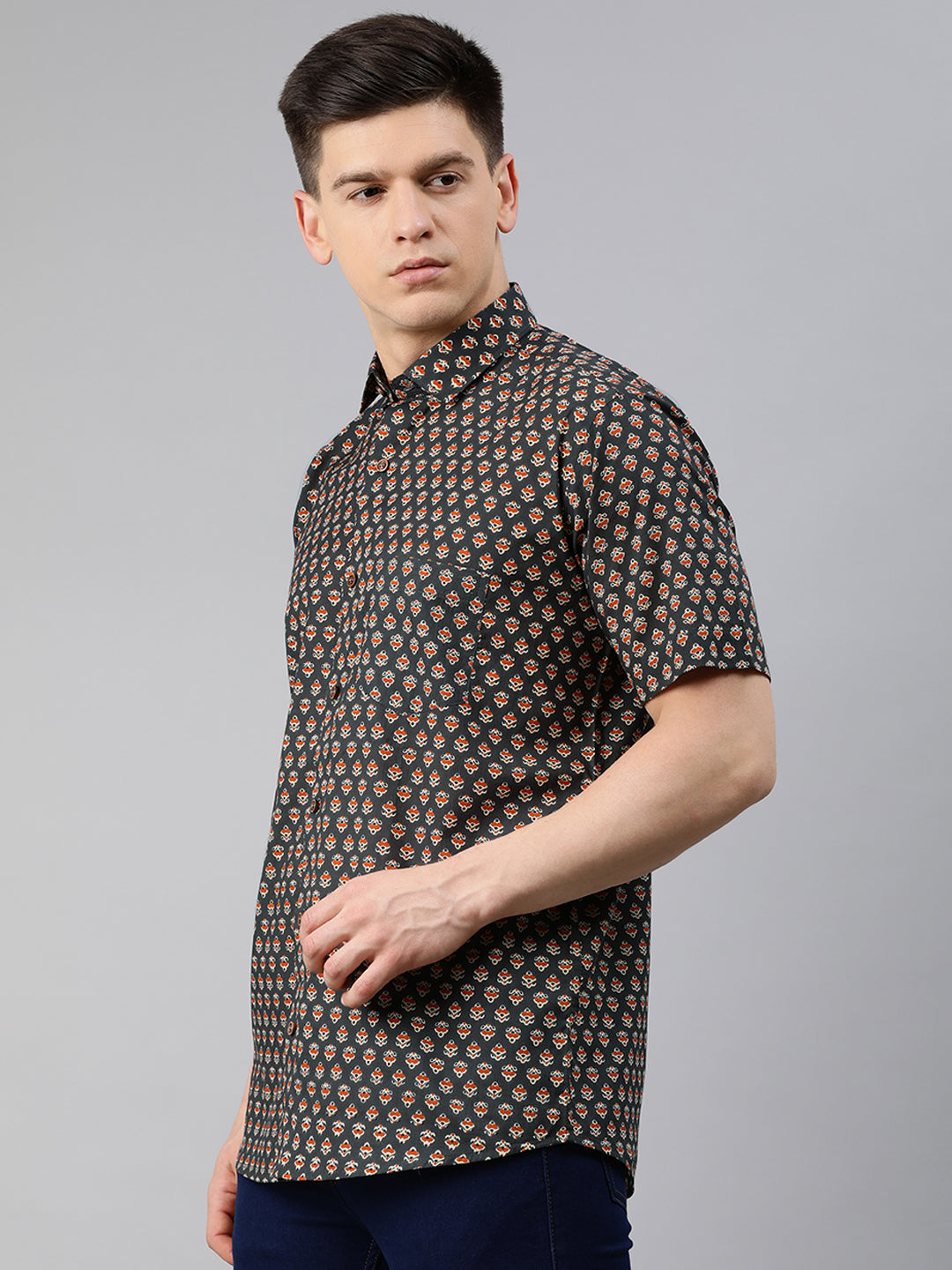 Gray Cotton Short Sleeves Shirts For Men-MMH027 - NOZ2TOZ