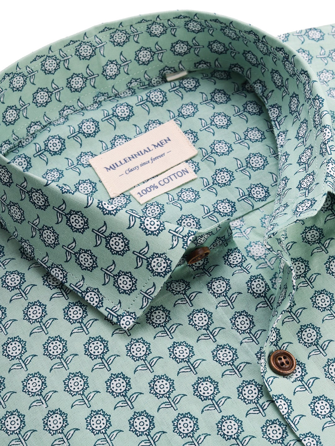 Sea Green Cotton Short Sleeves Shirts For Men-MMH029 - NOZ2TOZ