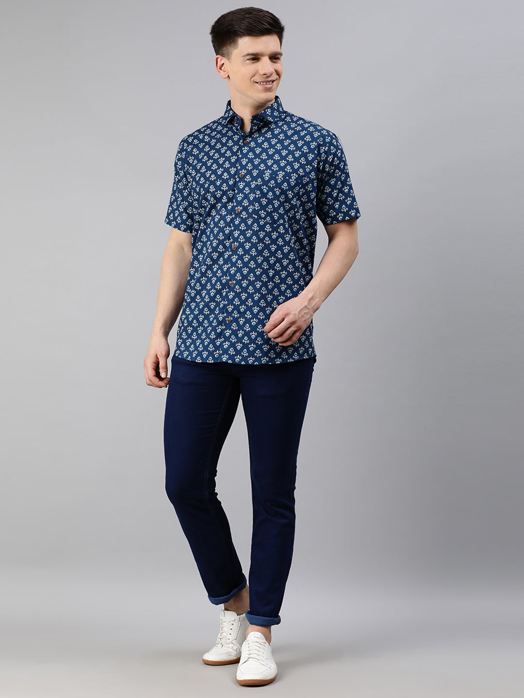 Blue Cotton Short Sleeves Shirts For Men-MMH03 - NOZ2TOZ