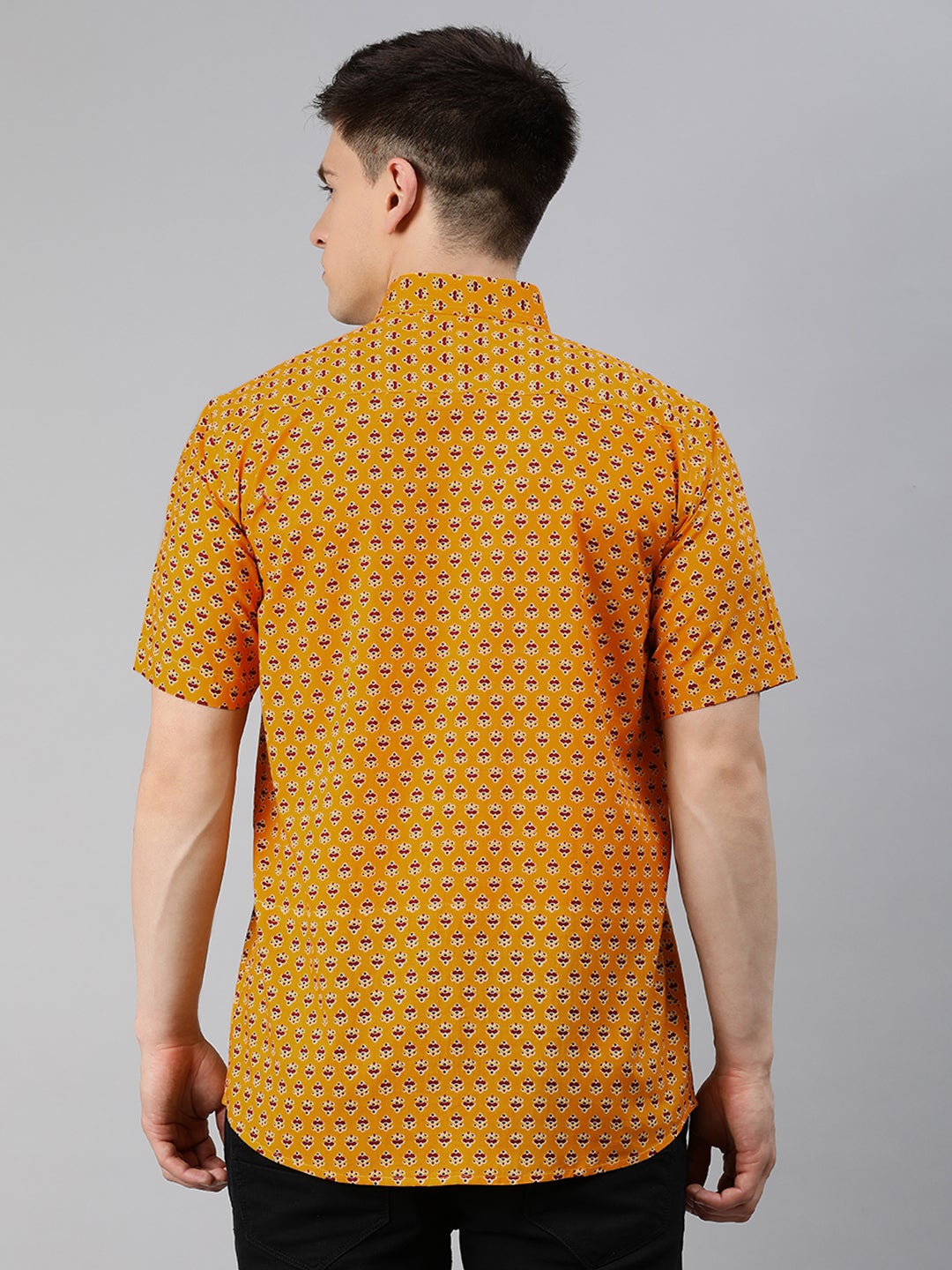 Mustard Cotton Short Sleeves Shirts For Men-MMH043 - NOZ2TOZ