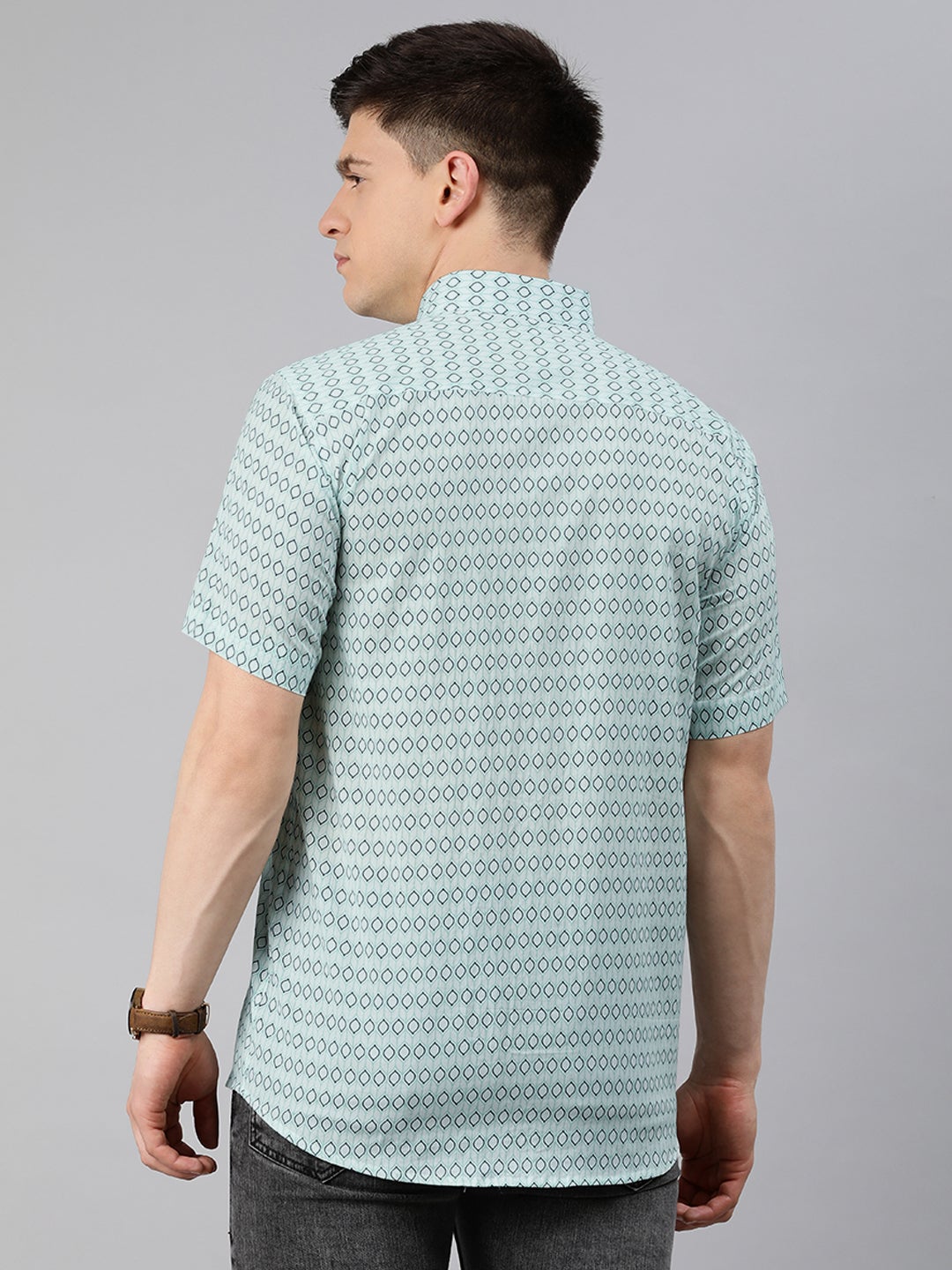 Sea Green Cotton Short Sleeves Shirts For Men-MMH046 - NOZ2TOZ