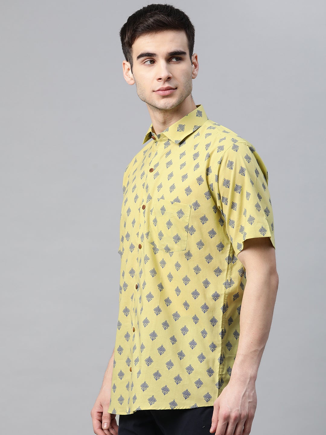 Millennial Men Lime Green Cotton Half Sleeves Shirt-MMH063 - NOZ2TOZ