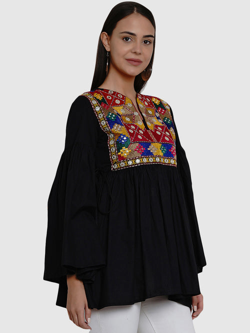 Women's Black Embroidered Tunics