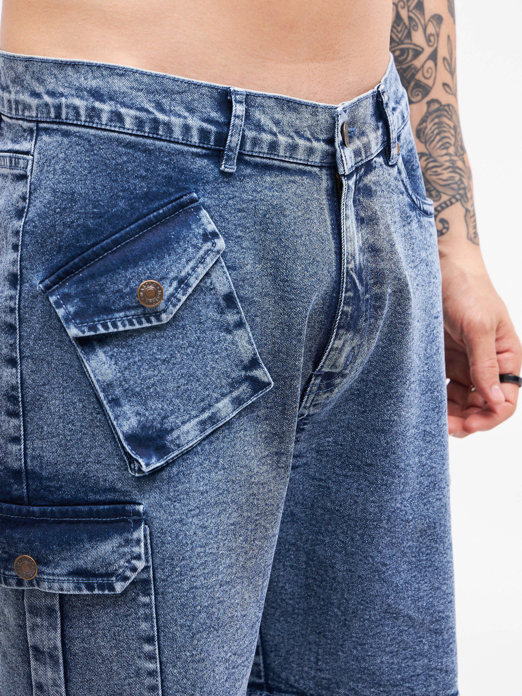 Men Blue Utility Pocket  Denim Shorts