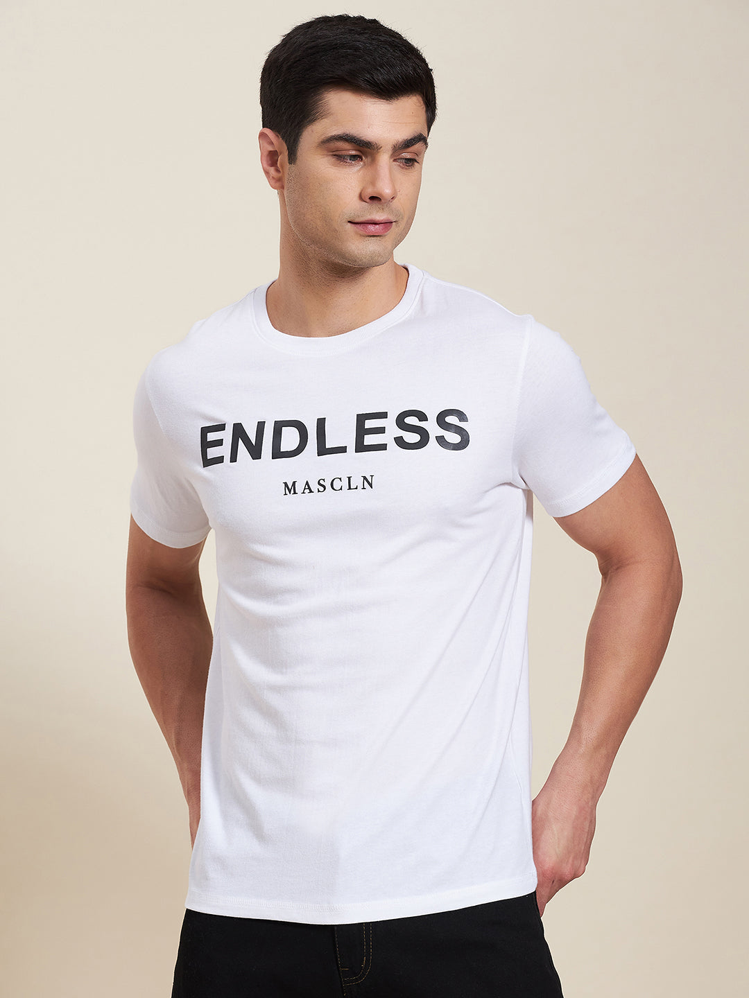 N2Z2TOZ - Men White ENDLESS Regular Fit T-Shirt