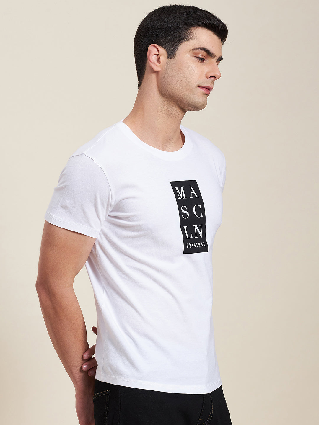 N2Z2TOZ - Men White Vertical MASCLN Slim Fit T-Shirt