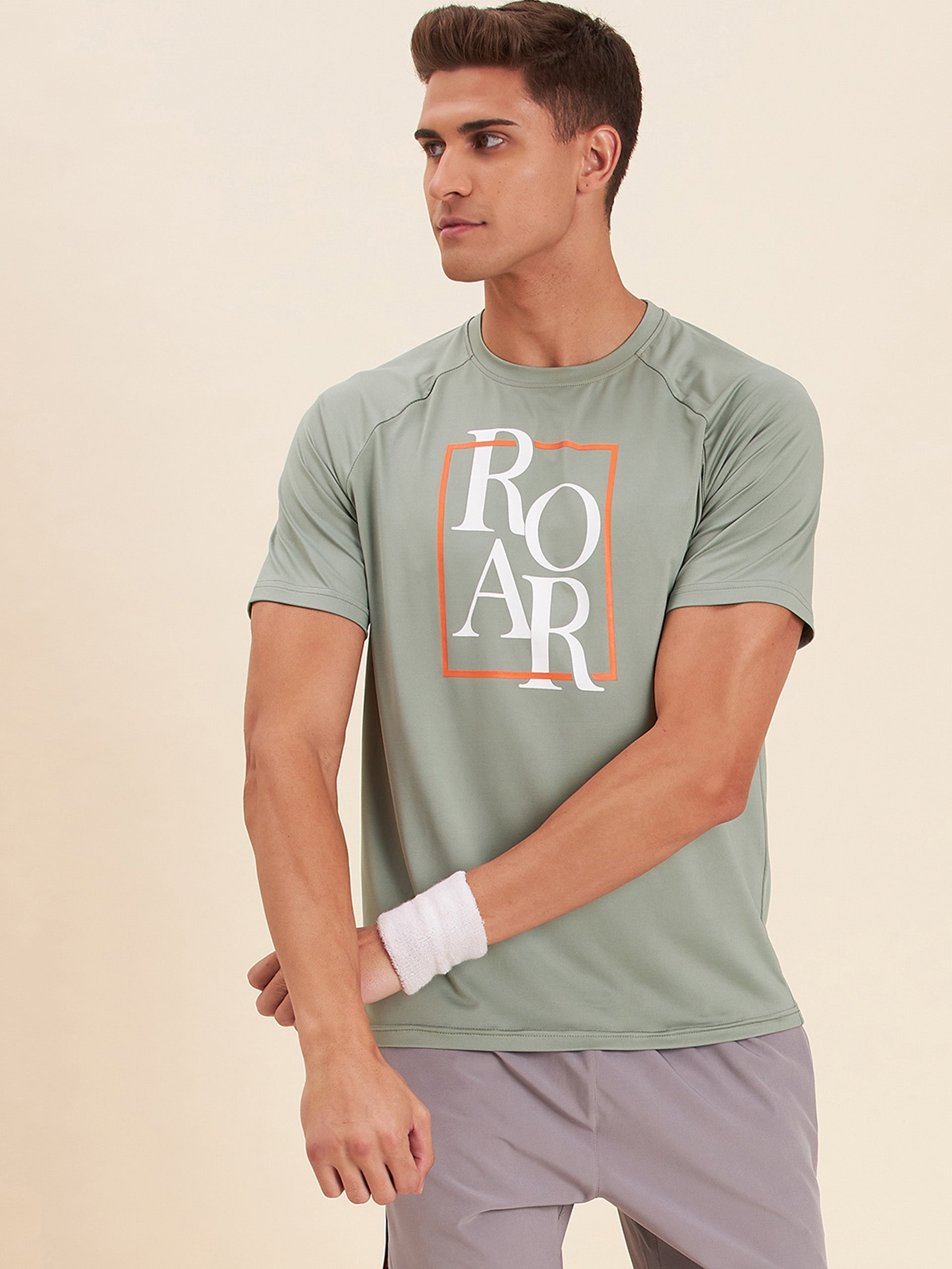 Men Light Olive ROAR Dry Fit Raglan T-Shirt - NOZ2TOZ