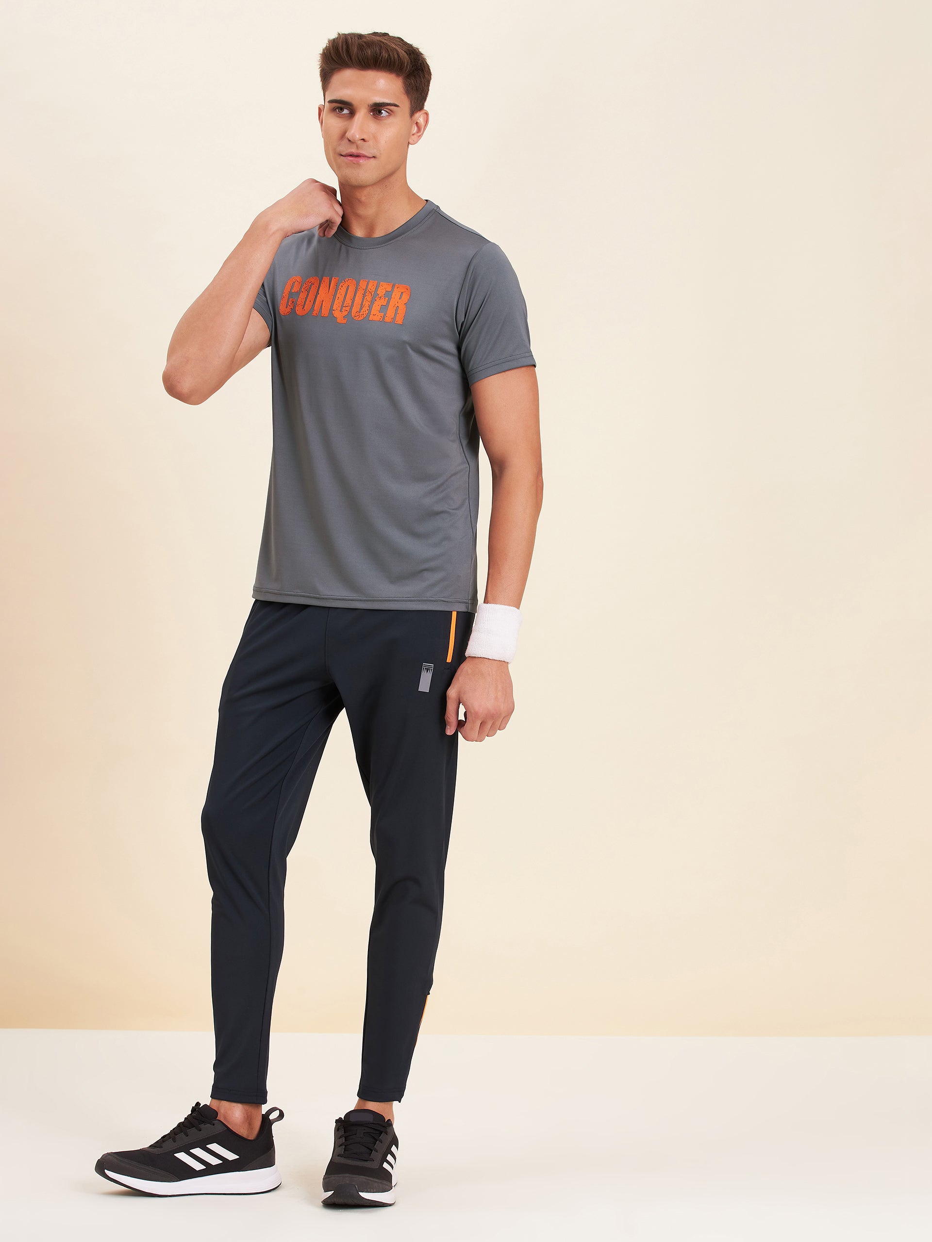 Men Grey CONQUER Dry Fit T-Shirt - NOZ2TOZ