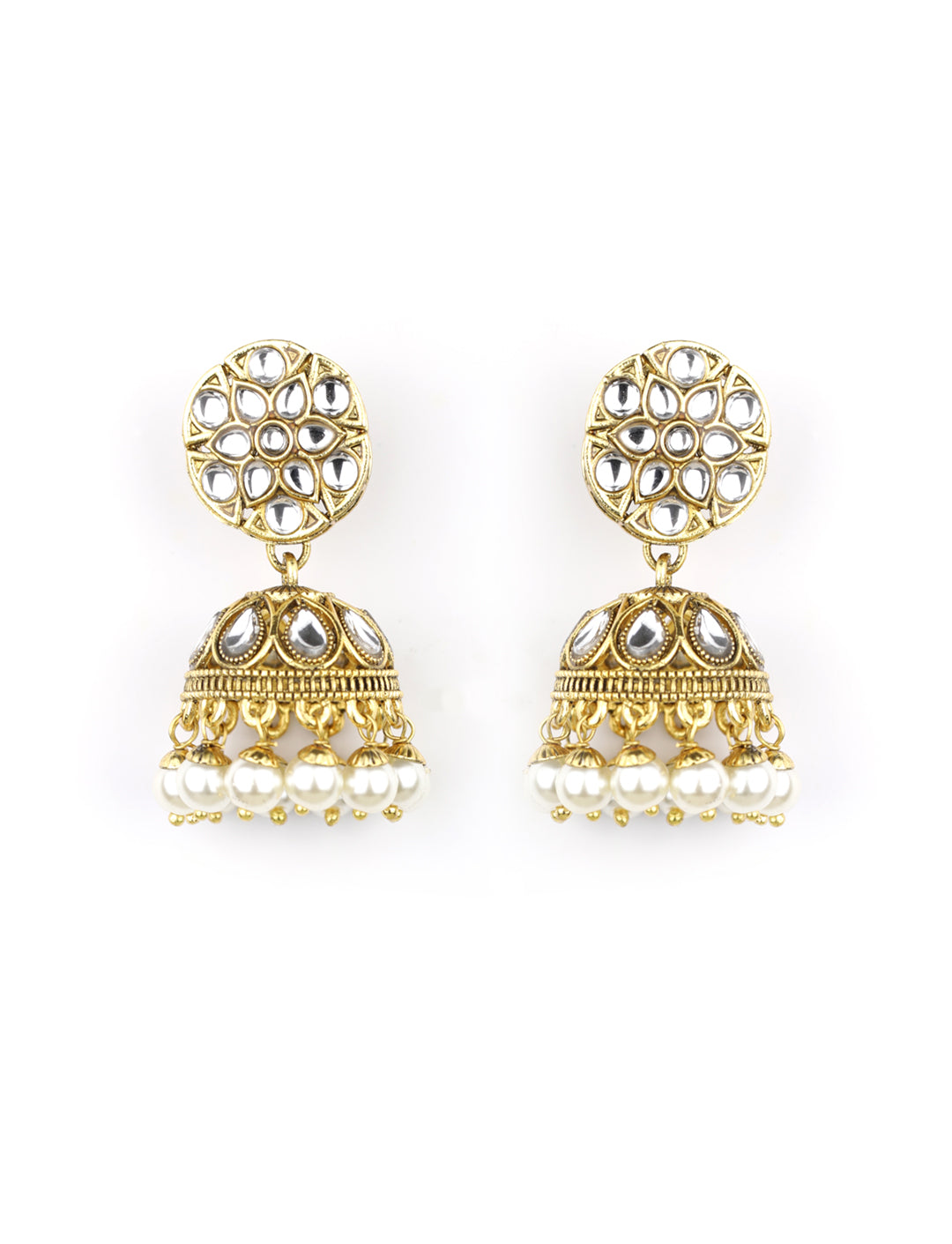 White Beads Kundan Pearls Gold Plated Traditional MaangTika Jewellery Set - NOZ2TOZ