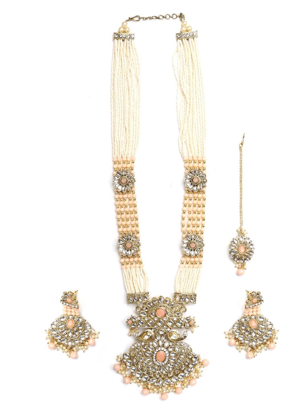 Multi-Color Beads Pearls Gold Plated Rani Haar with Maang Tikka - NOZ2TOZ
