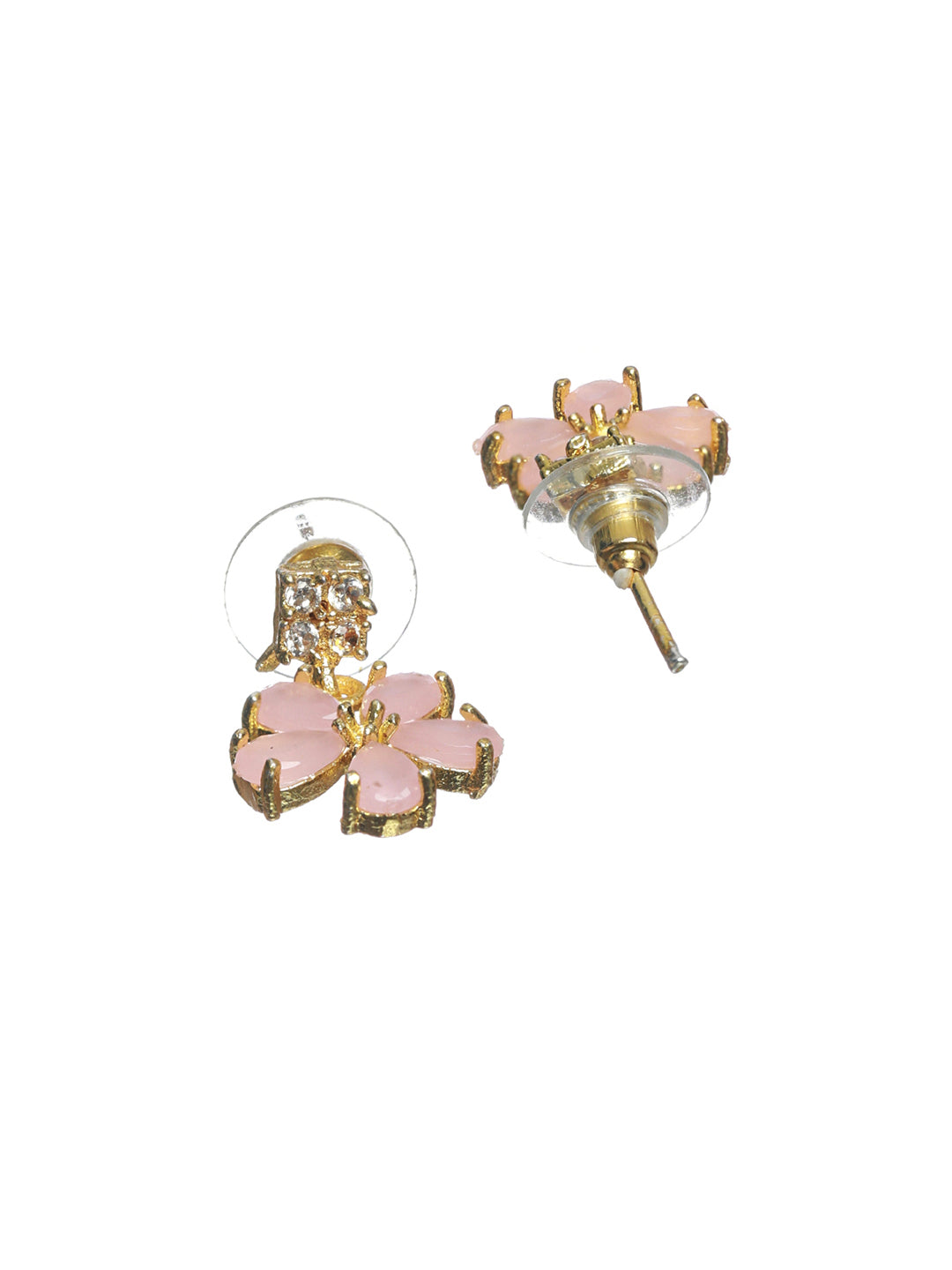 Pink Floral Leaf Gold Plated AD Studded Jewellery Set - NOZ2TOZ