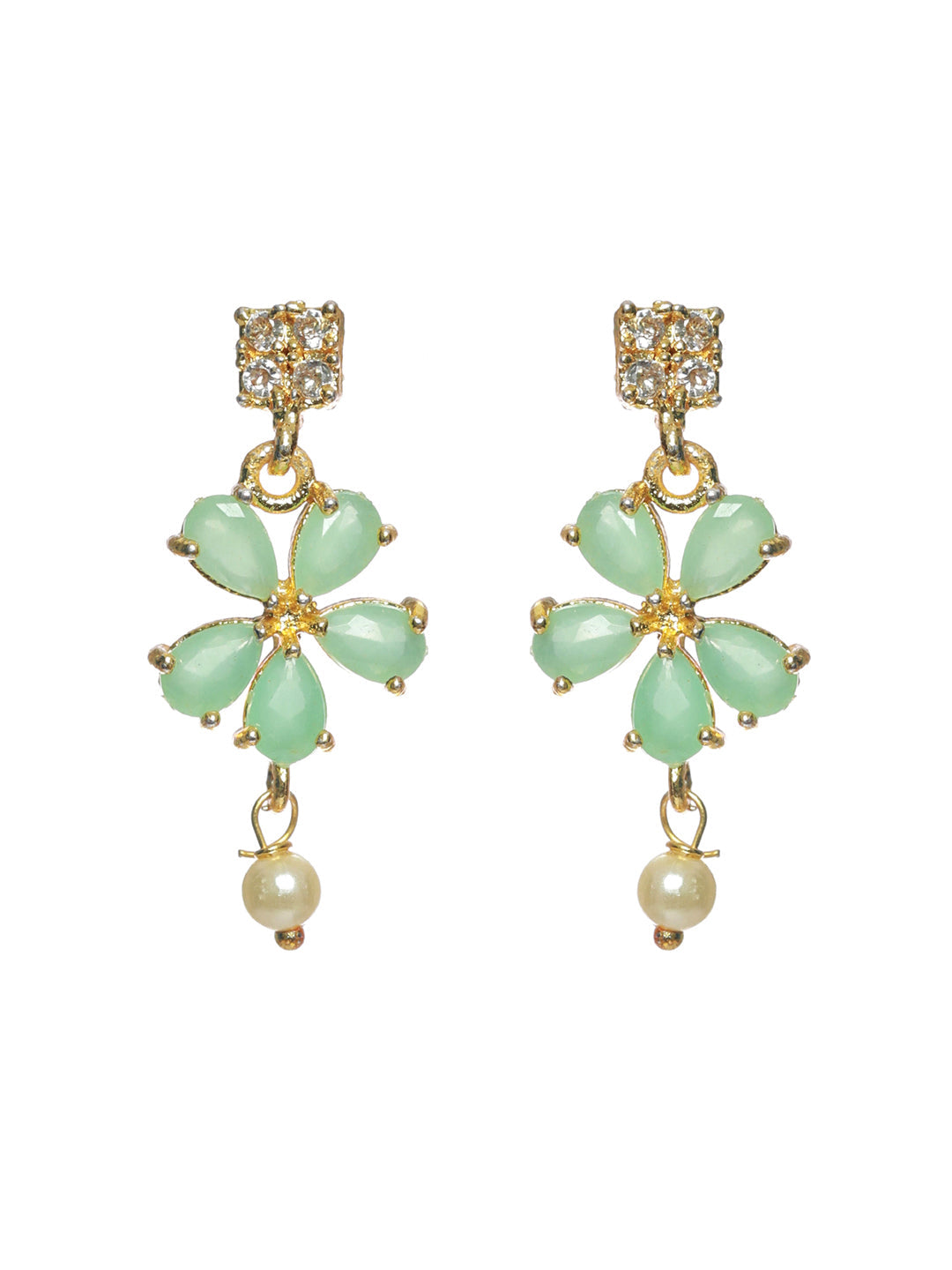 Mint Green Floral Leaf Gold Plated Jewellery Set - NOZ2TOZ