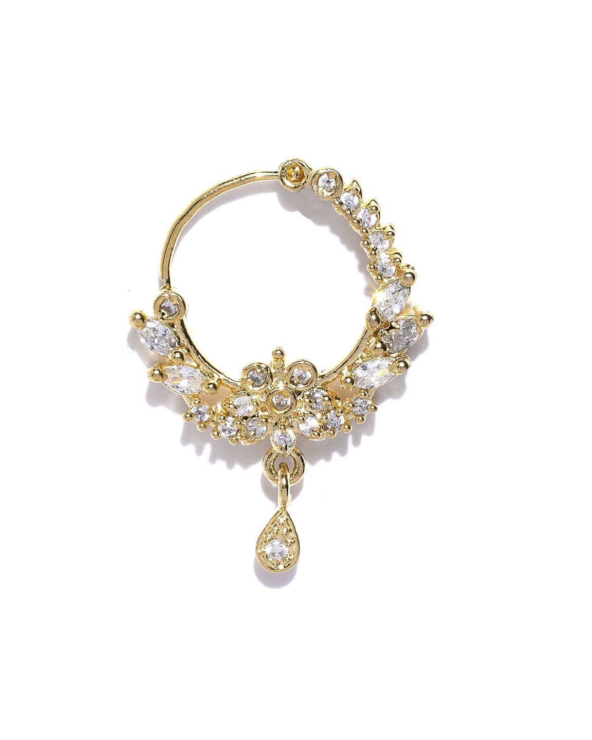 Minimal Magic - Floral American Diamond Studded Gold-Plated Nose Ring - NOZ2TOZ