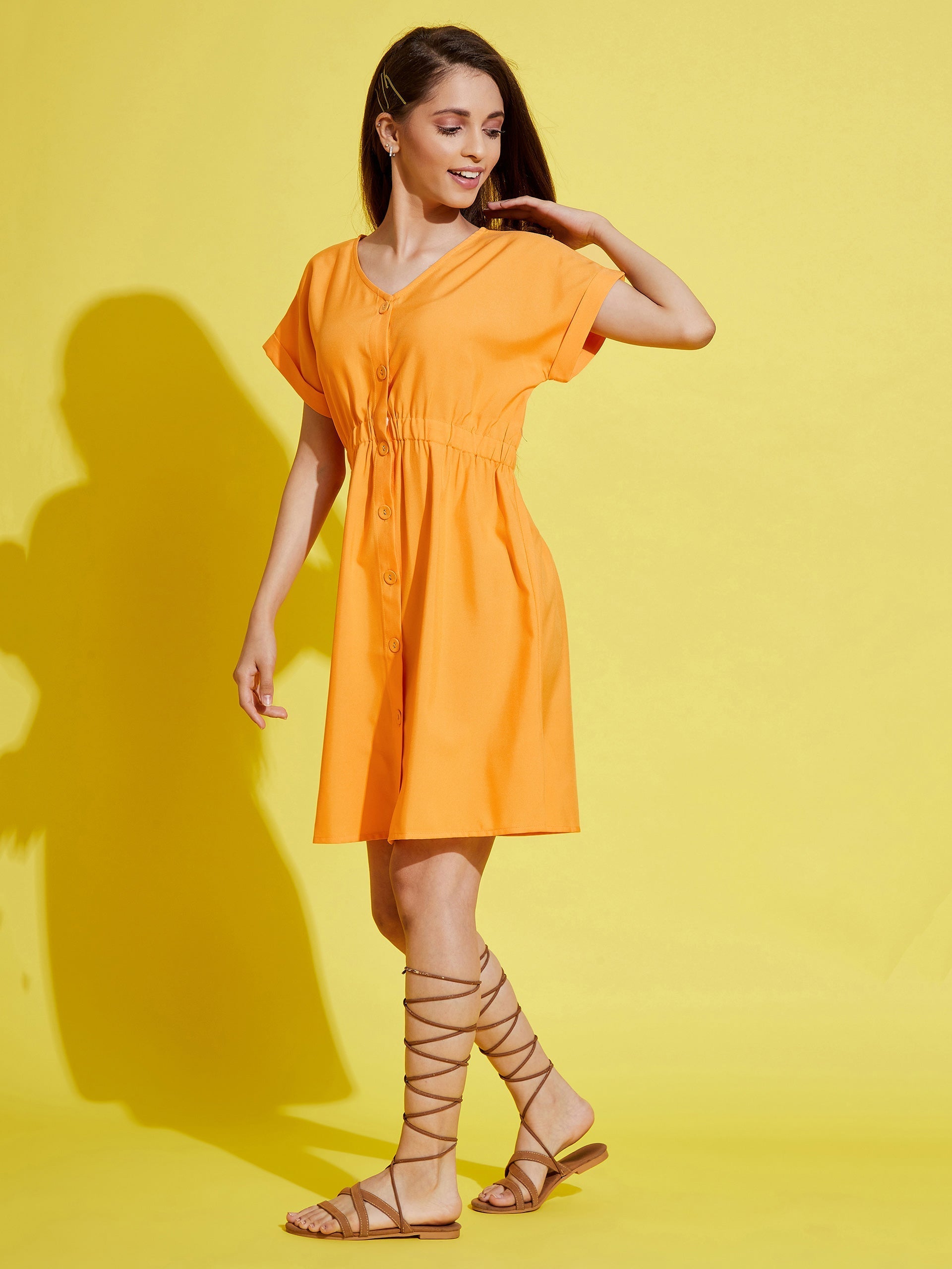 Girls Orange Front Button Boxy Dress - NOZ2TOZ