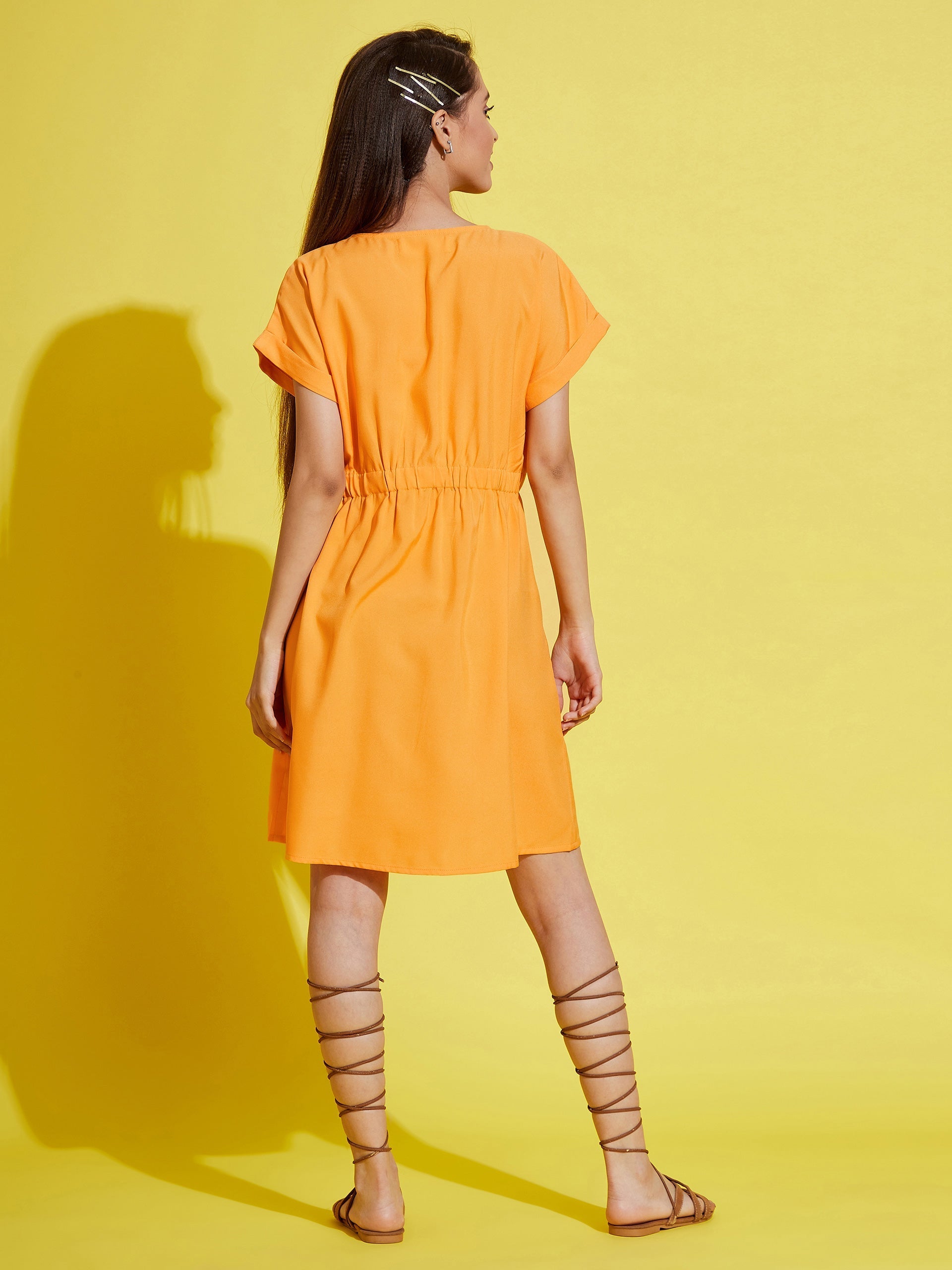 Girls Orange Front Button Boxy Dress - NOZ2TOZ