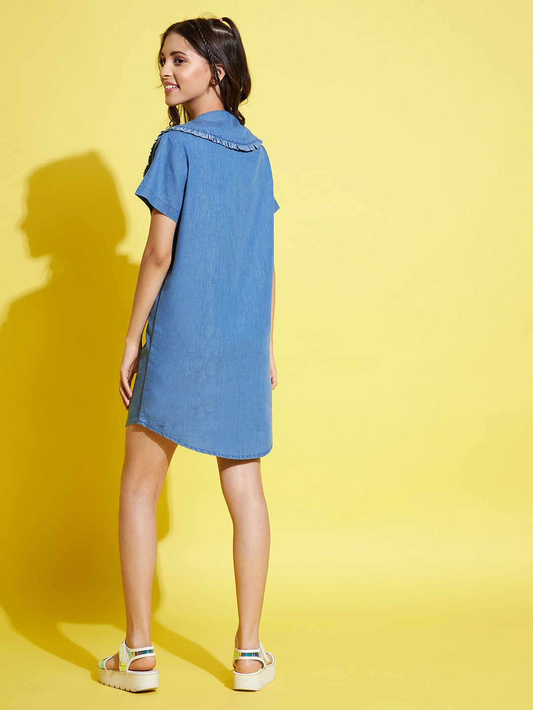 Girls Blue Peterpan Front Button Shirt Dress - NOZ2TOZ