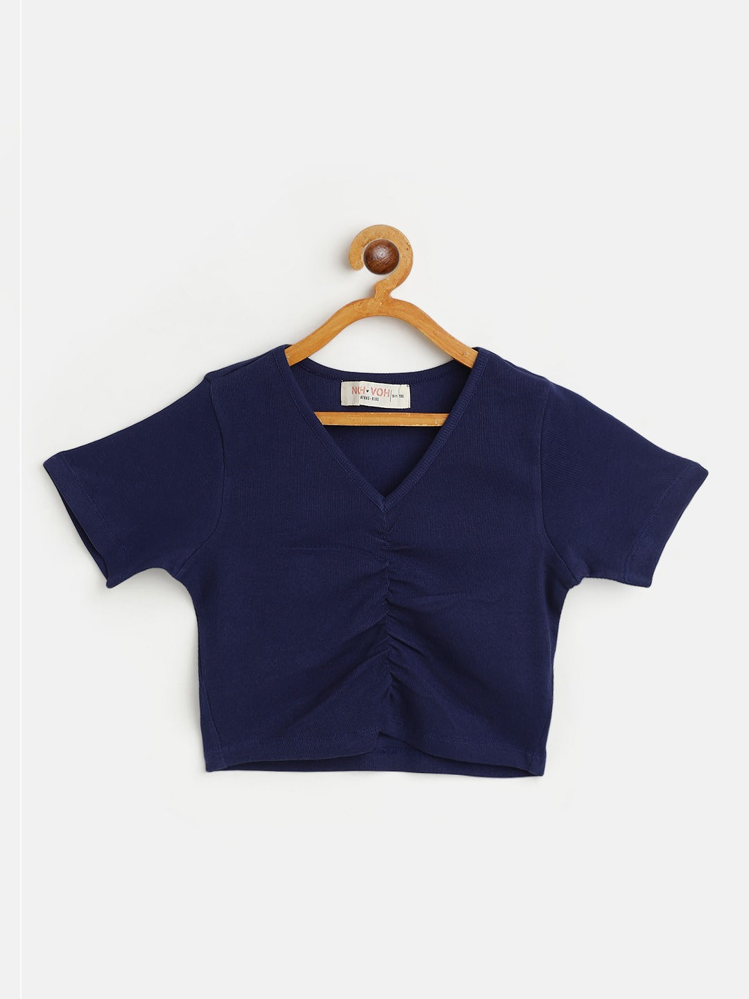 N2Z2TOZ - Girls Navy Rib Rouched Front Crop Top