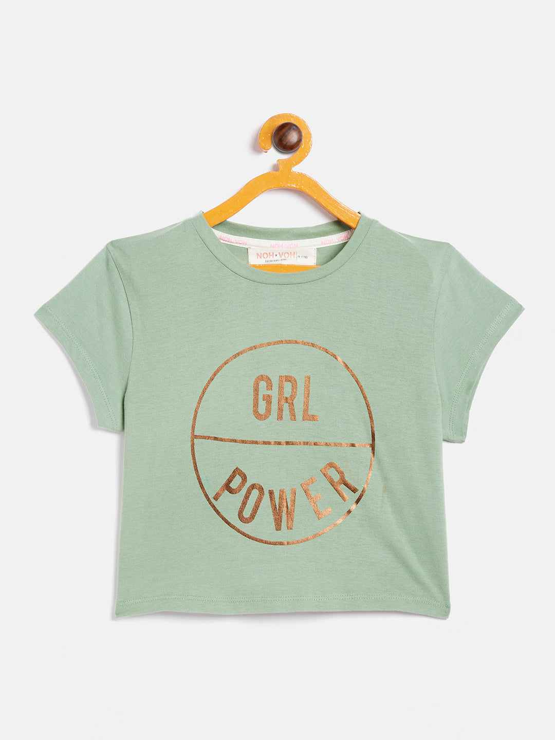 N2Z2TOZ - Girls Olive Girl Power Print Crop T-Shirt
