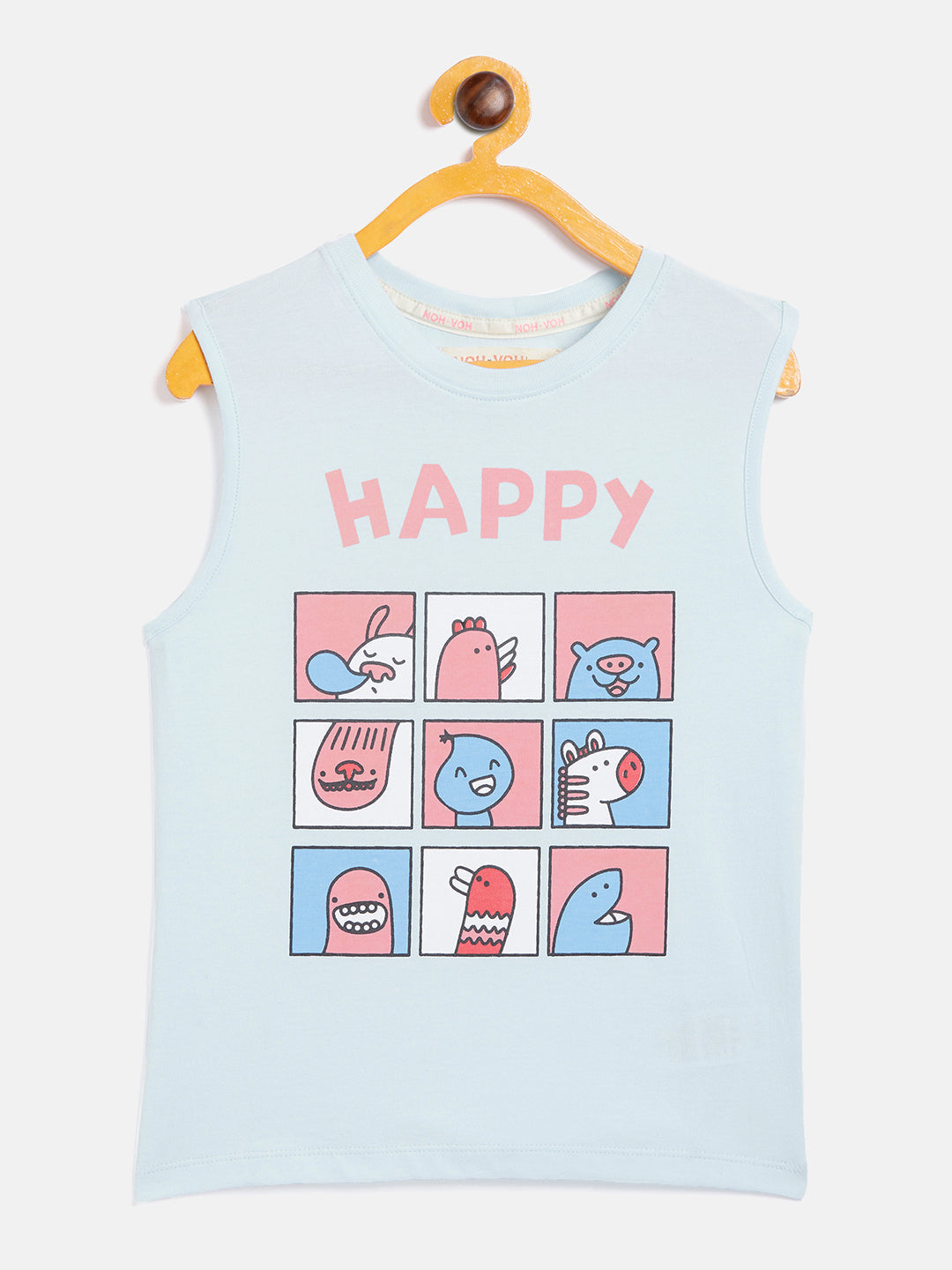 N2Z2TOZ - Girls Blue Happy Print Sleeveless T-Shirt