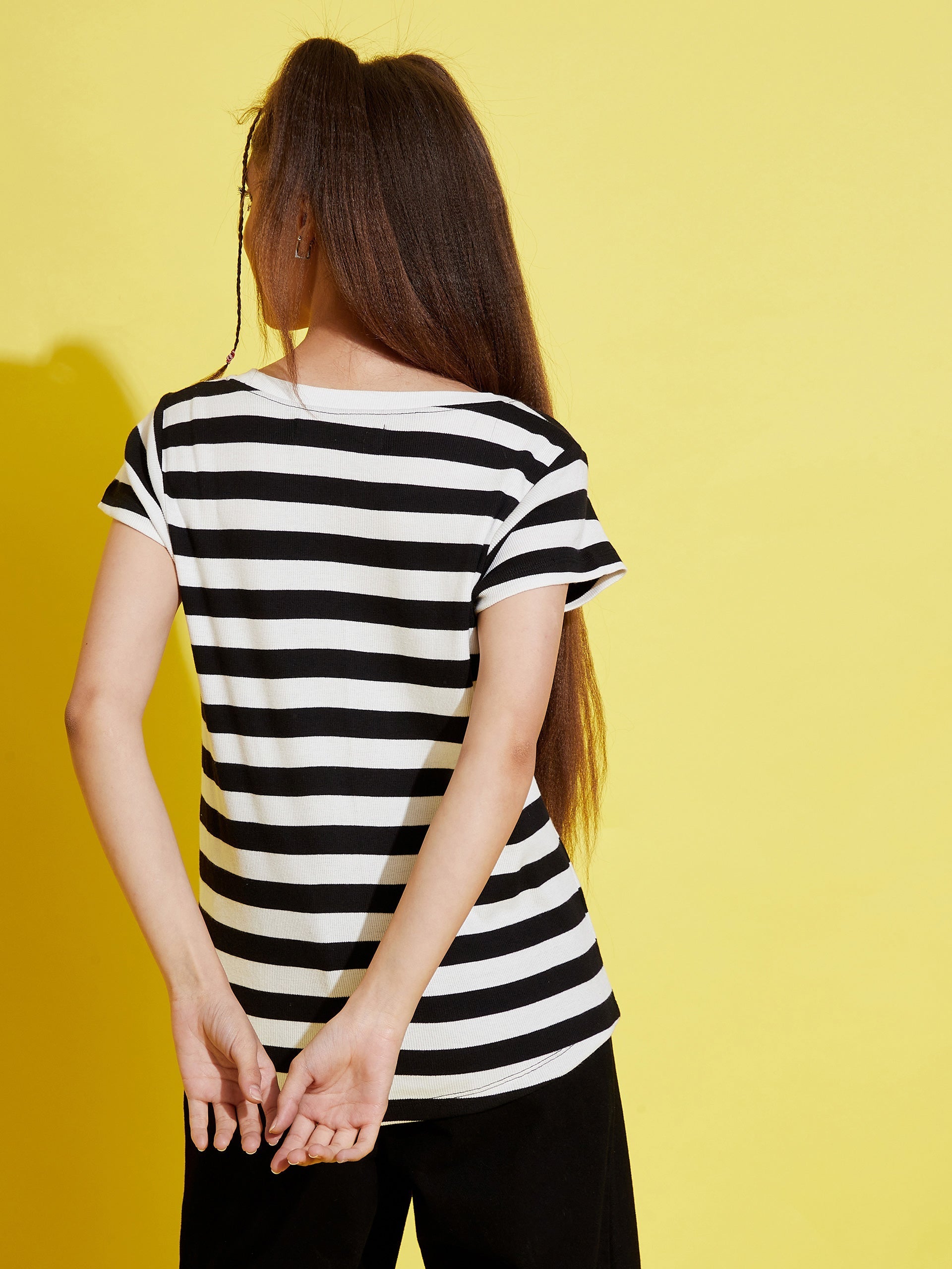 Girls Black & White Stripes T-Shirt - NOZ2TOZ