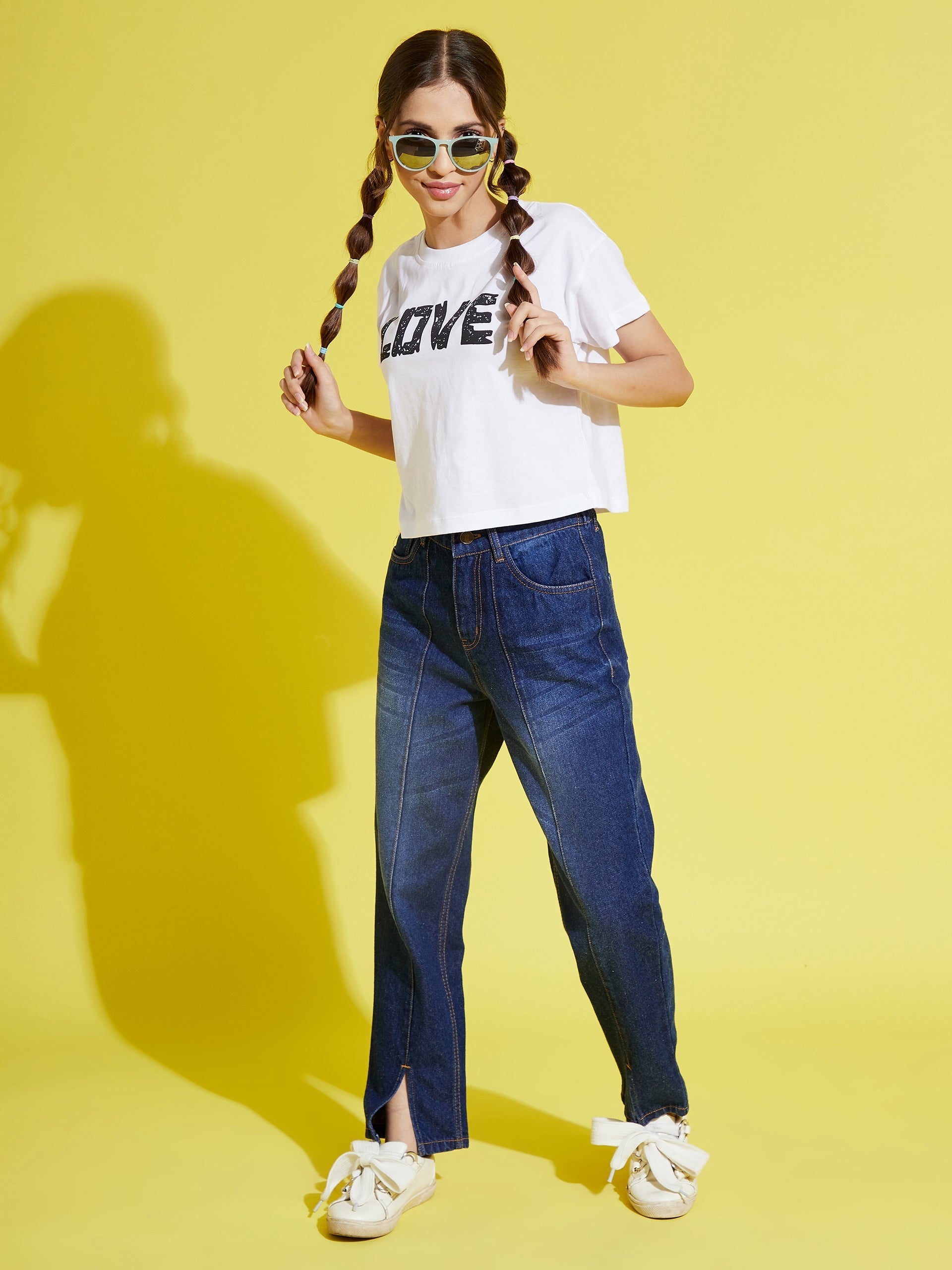 Girls White LOVE Print Crop T-Shirt - NOZ2TOZ