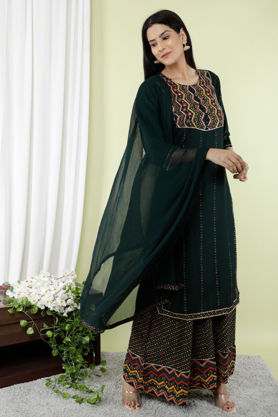 Women's Attractive And Stylish Rayon A Line Kurta With Divider And Dupatta