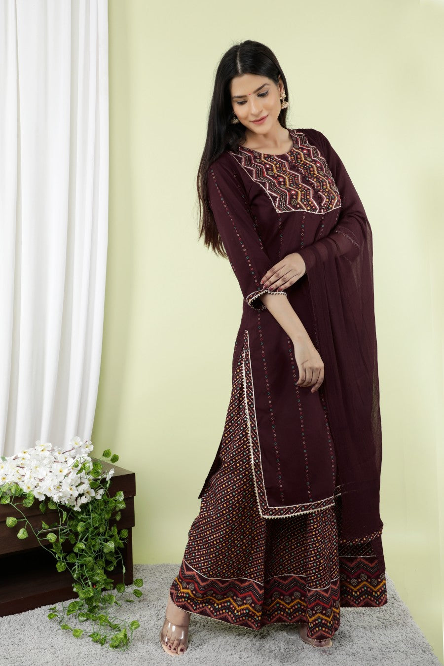 Women's Attractive And Stylish Rayon A Line Kurta With Divider And Dupatta