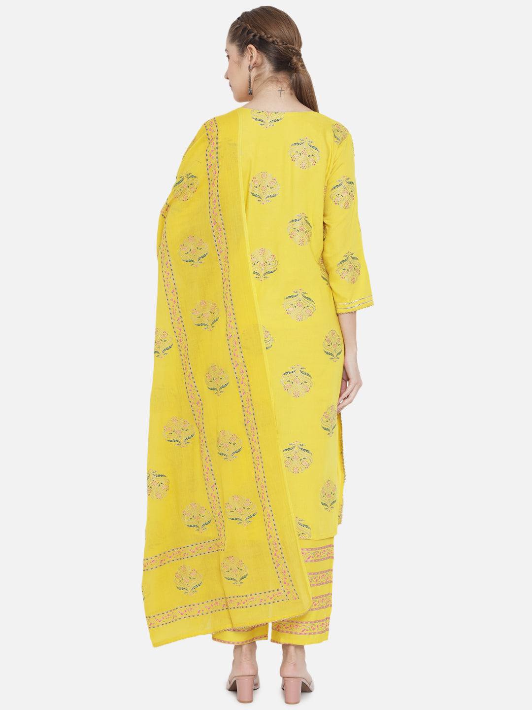 Women Yellow Ethnic Motifs Printed Kurta with Trousers With Dupatta
