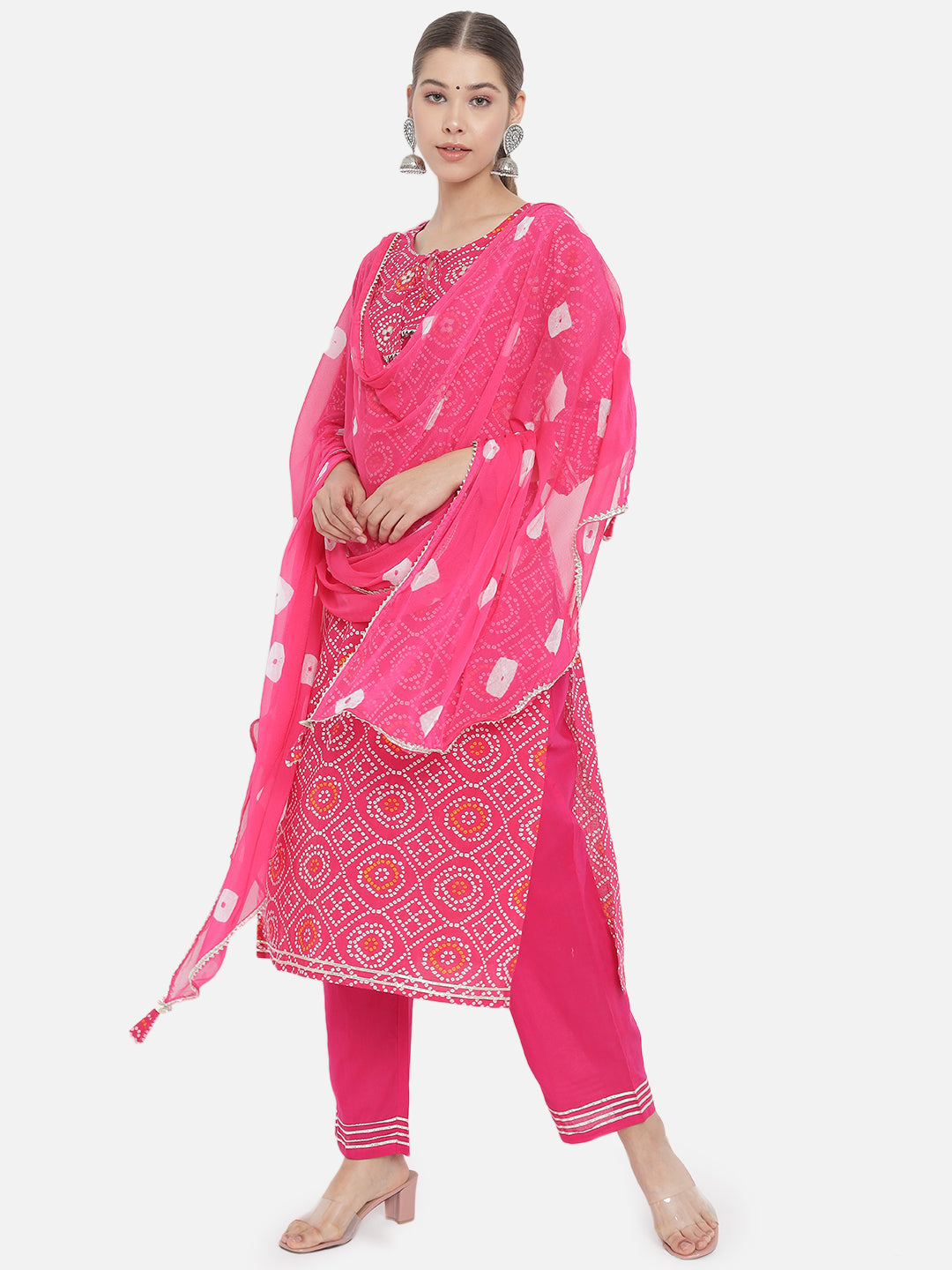 Women Red Embroidered Mirror Work Pure Cotton Kurta with Trousers With Dupatta