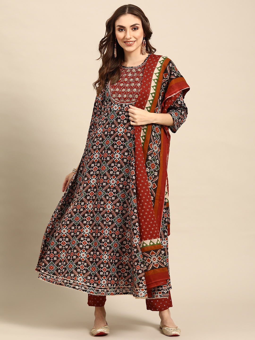 Women Navy Blue Ethnic Embroidered Pure Cotton Kurta with Trousers Dupatta