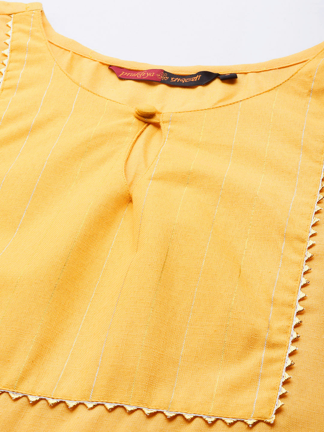 Women Mustard Yellow Striped Gotta Patti Kurta with Trousers With Dupatta