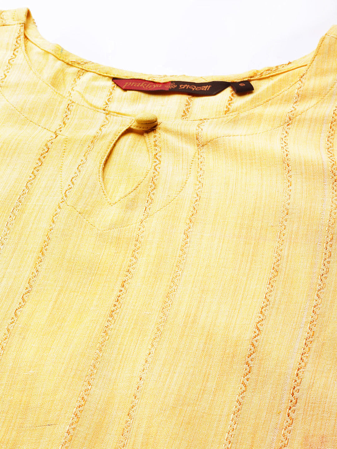 Women Pure Yellow Ethnic Striped Kurta with Trousers