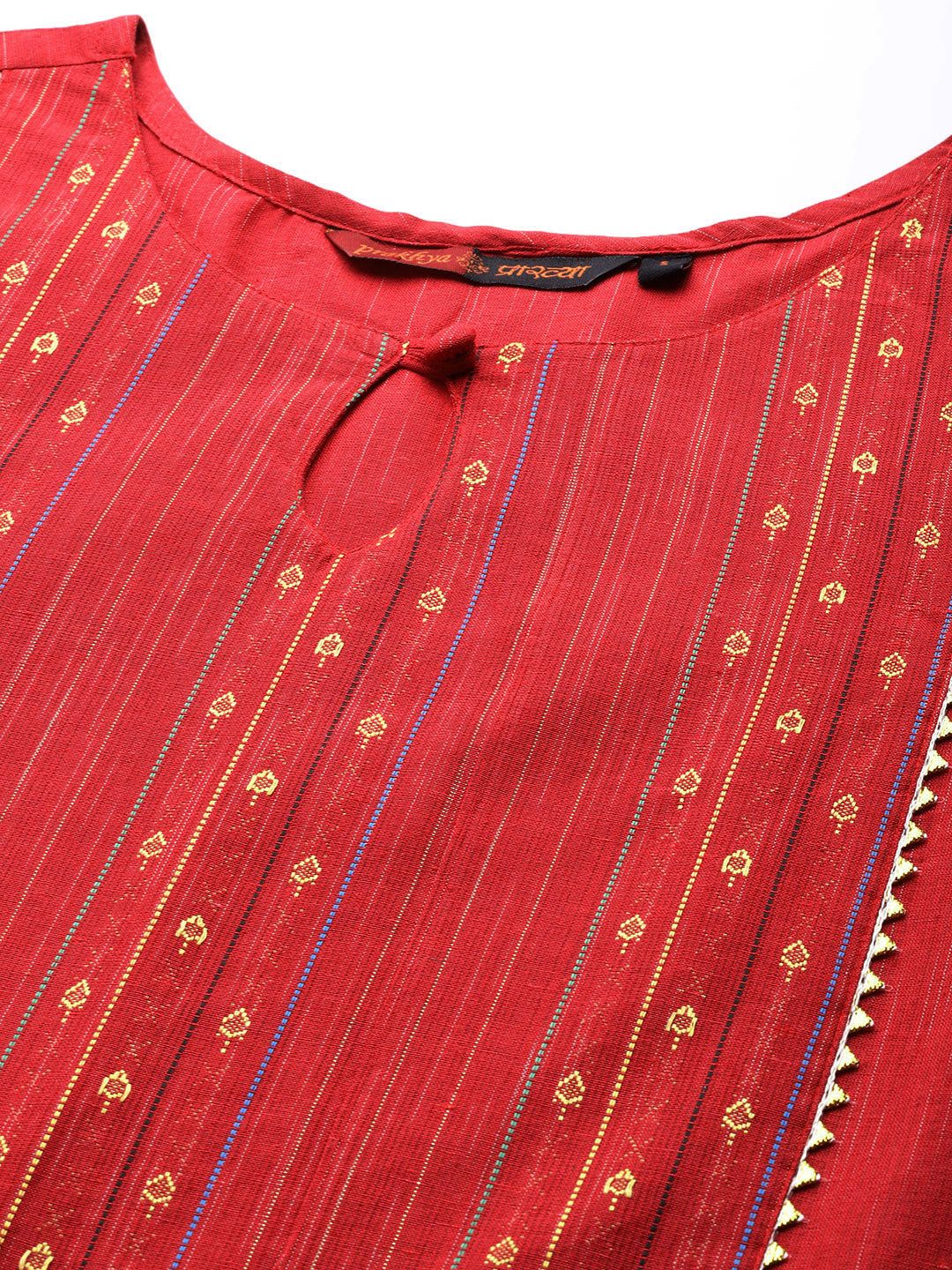 Women Red Ethnic Motifs Yoke Design Kurta with Trousers With Dupatta