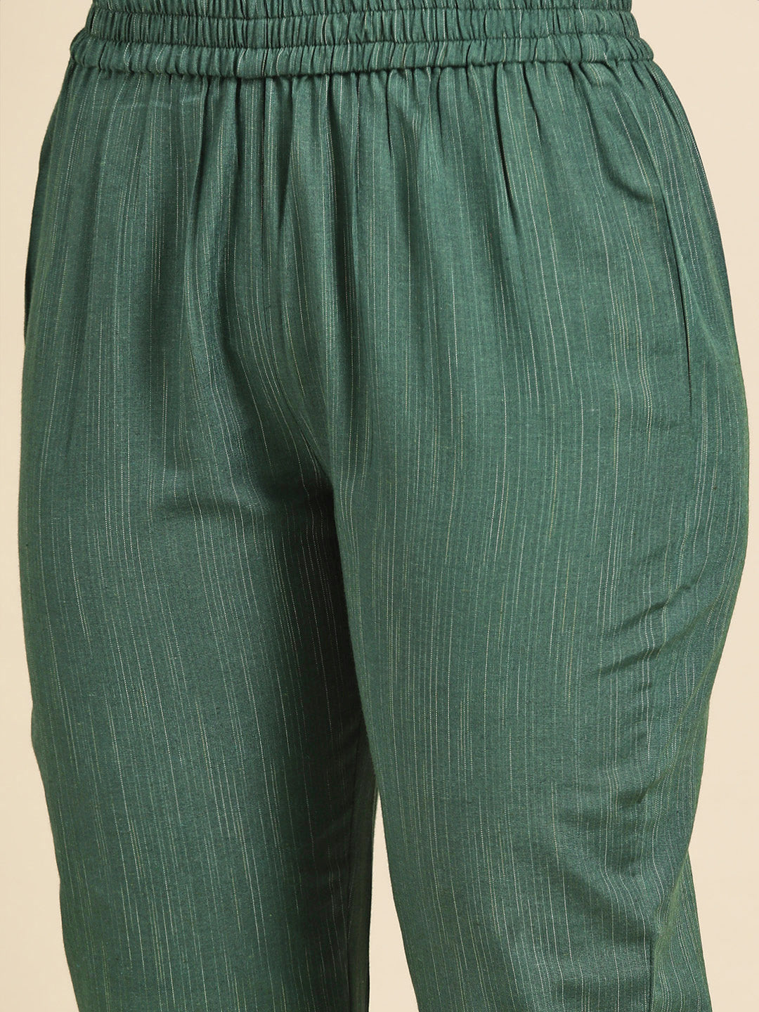 Women Green Striped Kurta with Trousers With Dupatta