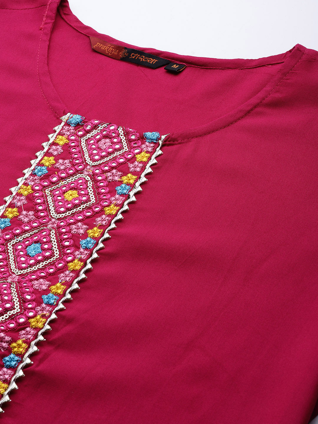 Women Pink Solid Thread Work Detail Kurta with Palazzos With Dupatta