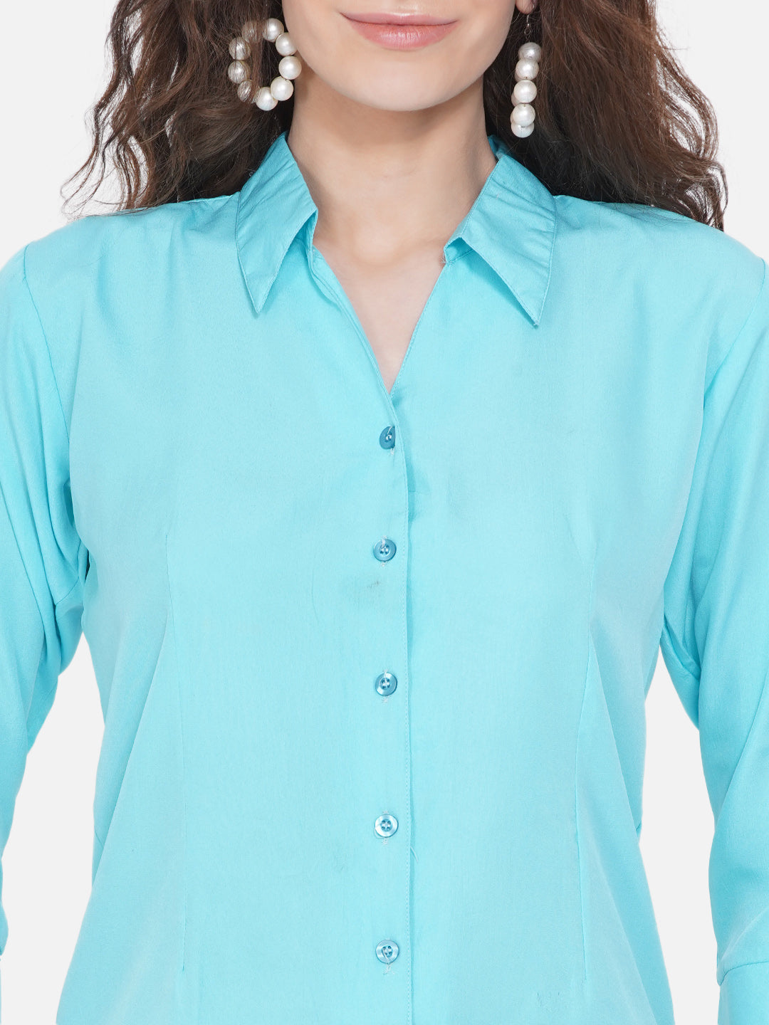 Women Turquoise Blue Casual Shirt - NOZ2TOZ