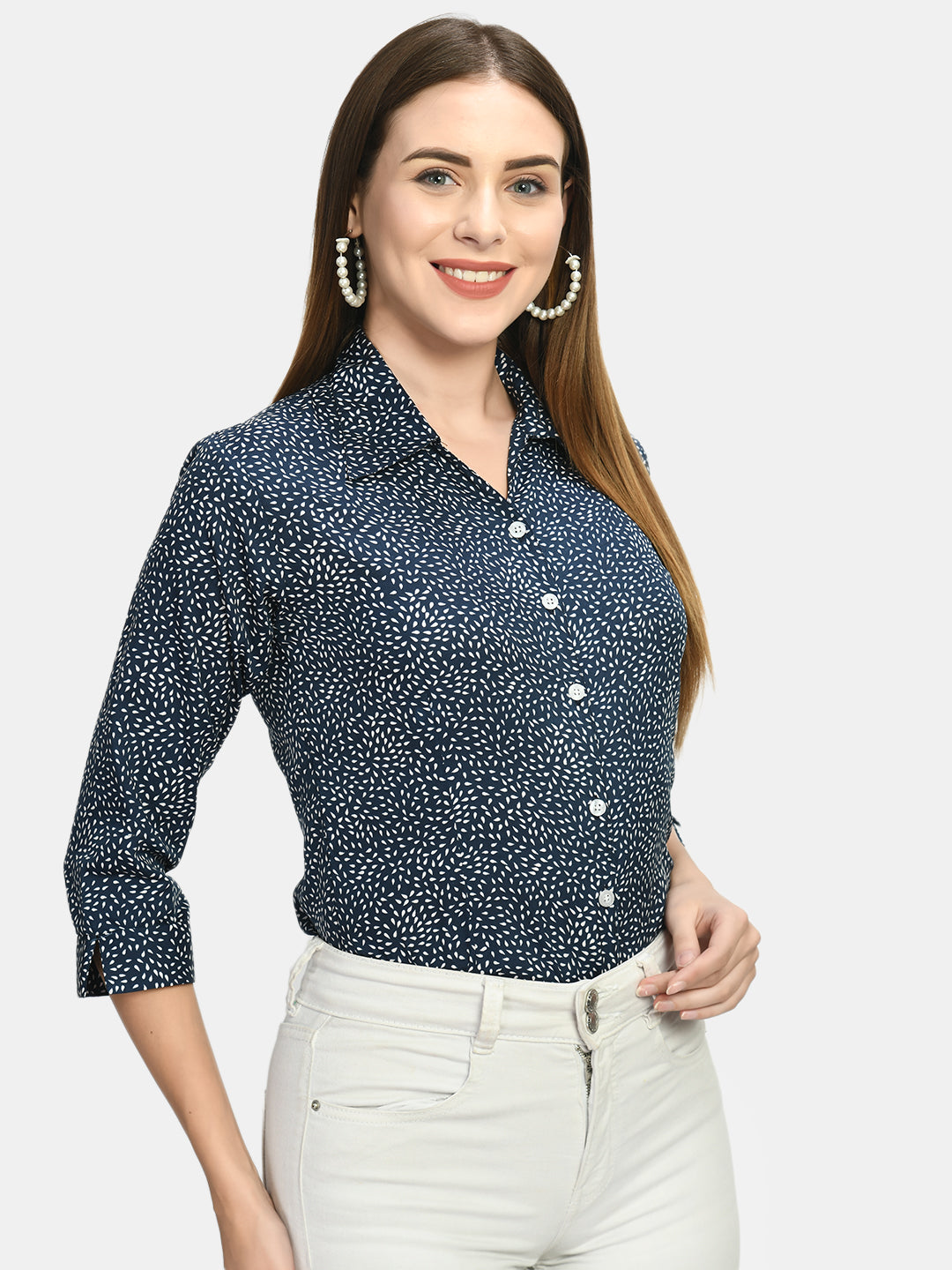 Women Blue Printed Formal Shirt - NOZ2TOZ