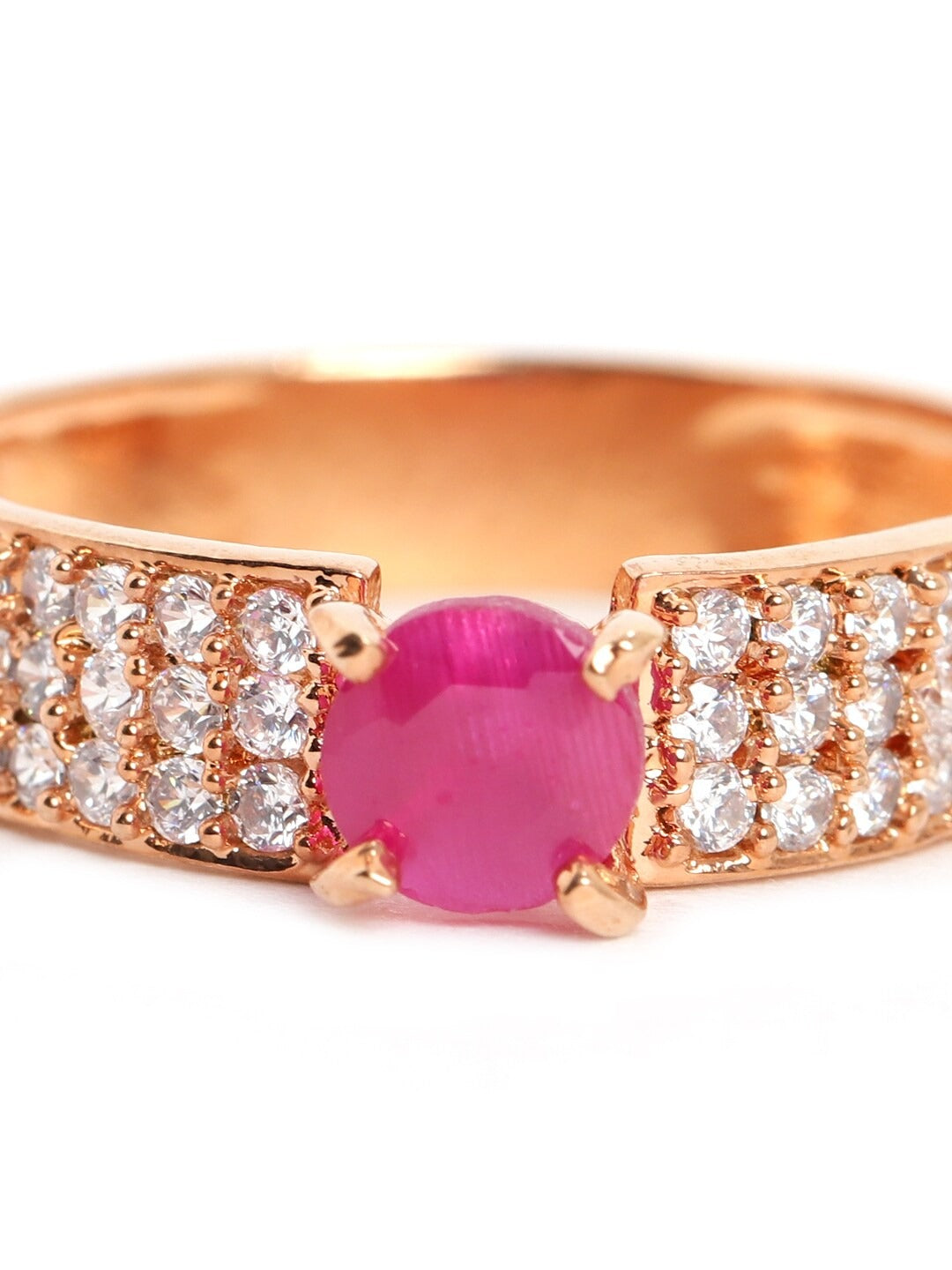 Rose Gold Plated Ruby & AD Studded Finger Ring - NOZ2TOZ