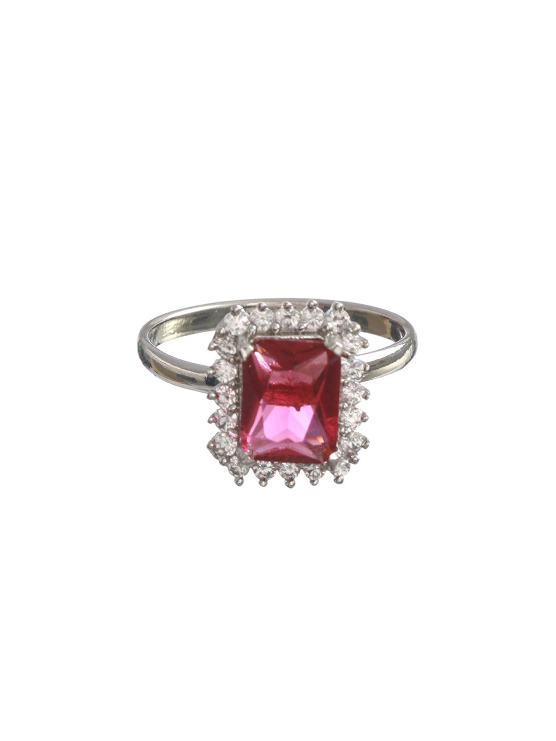 Dark Pink Silver Plated Solitaire Ring - NOZ2TOZ