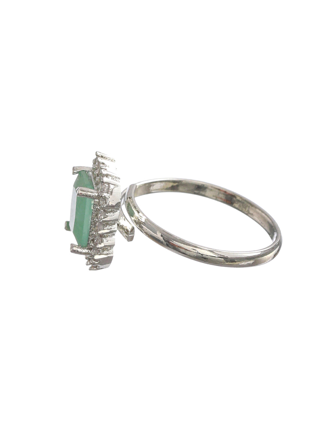 Green Silver Plated Solitaire Ring - NOZ2TOZ