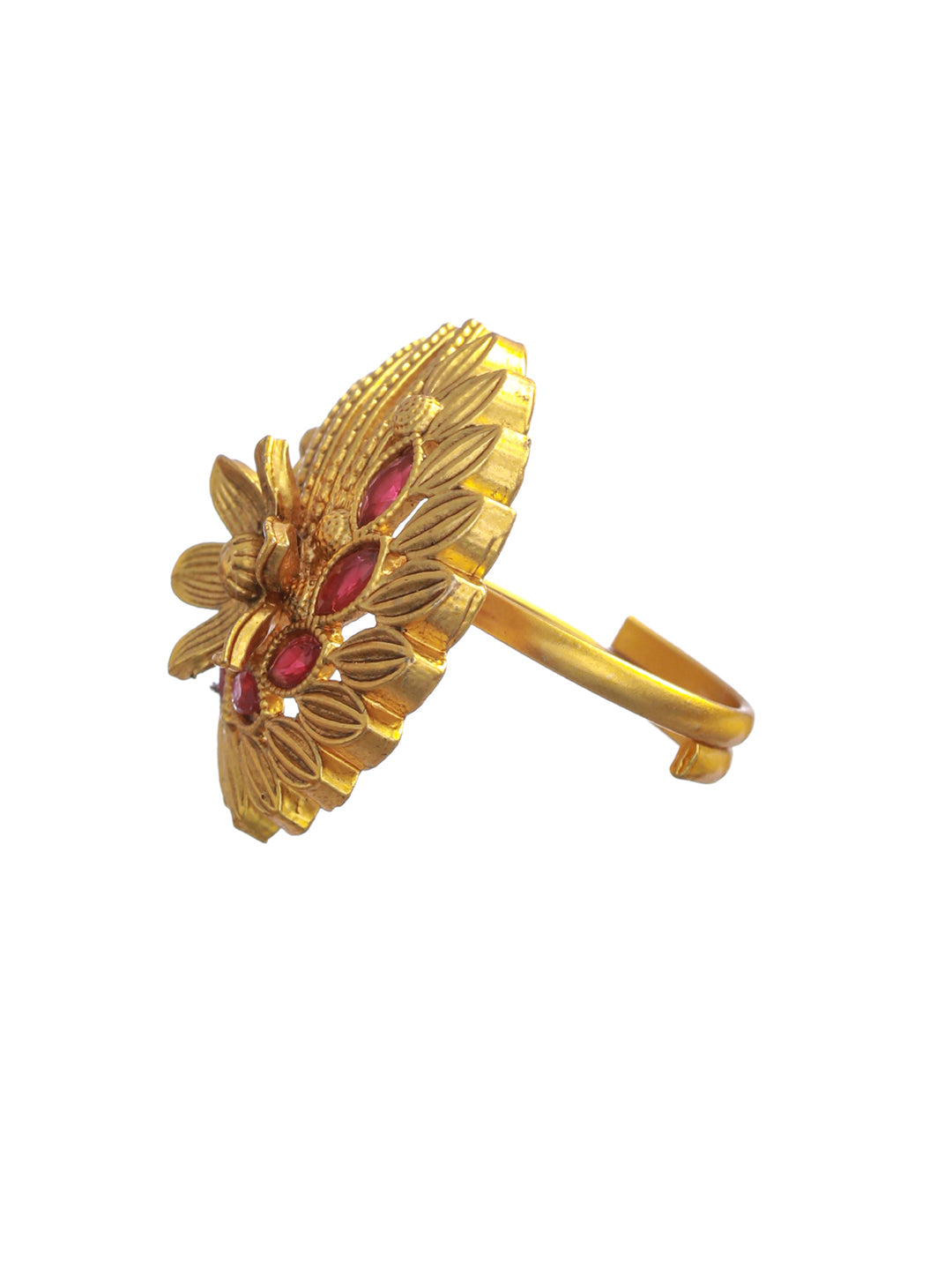 Red Floral Gold Plated Ring - NOZ2TOZ