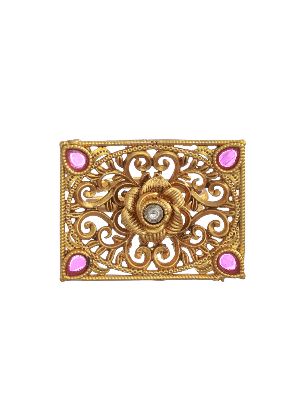 Pink Studded Geometric Gold Plated Ring - NOZ2TOZ