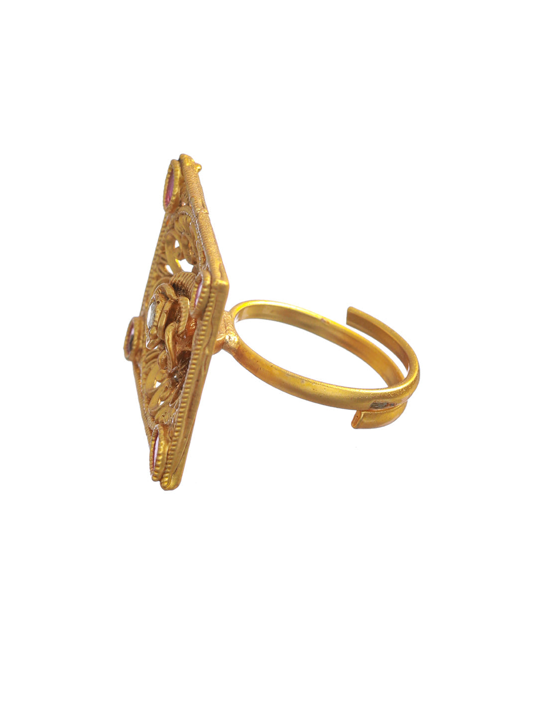 Pink Studded Geometric Gold Plated Ring - NOZ2TOZ