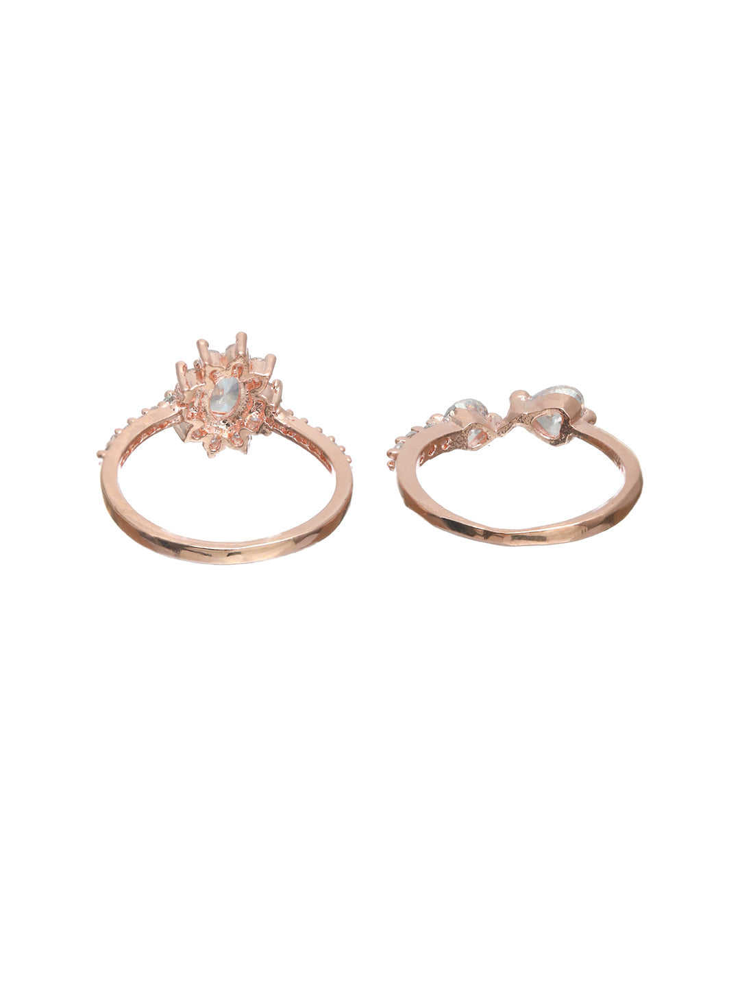 Floral American Diamond Rose Gold Plated Ring Set of 2 - NOZ2TOZ