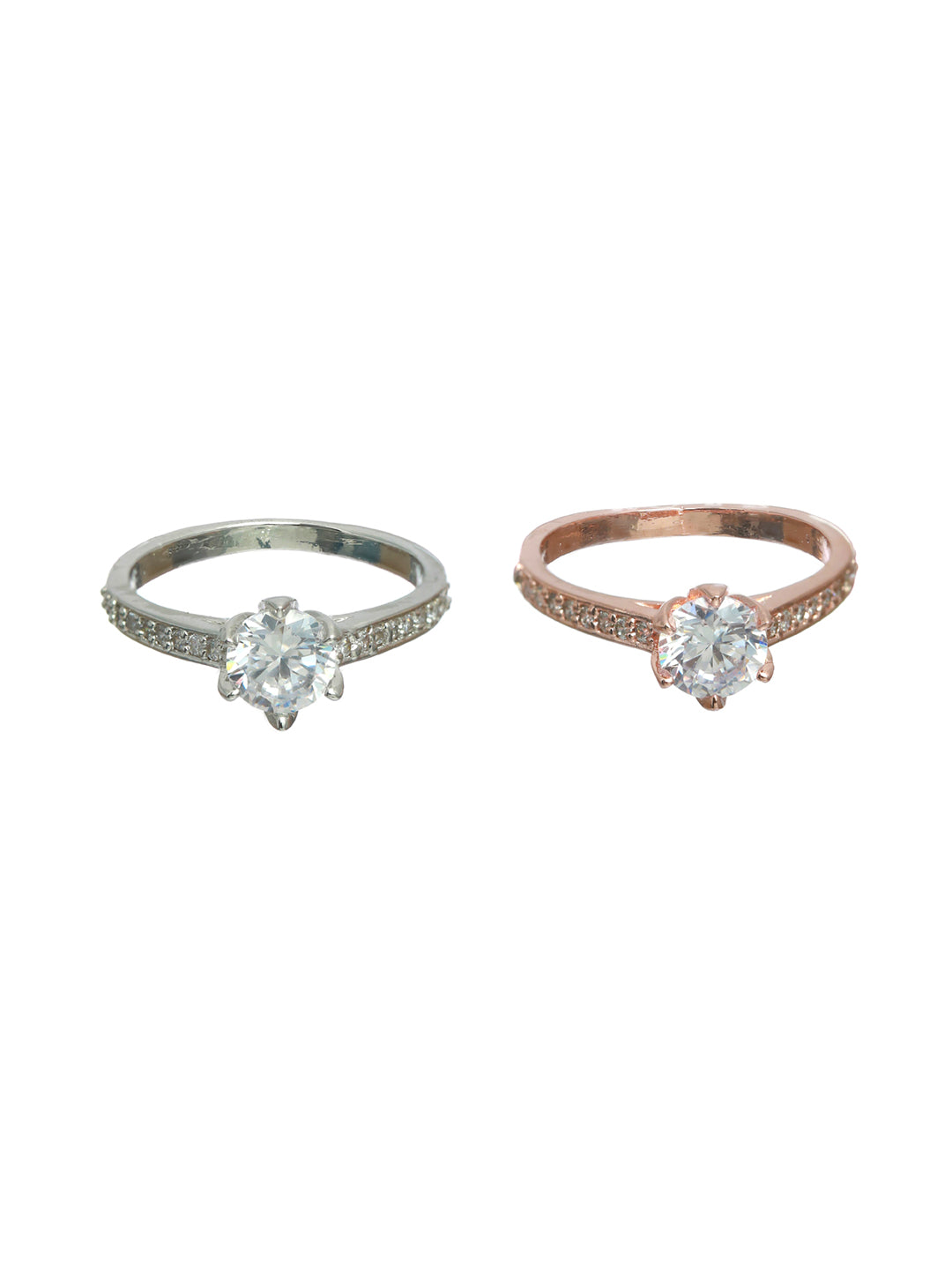 Solitaire Silver Rose Gold Plated Ring Set of 2 - NOZ2TOZ